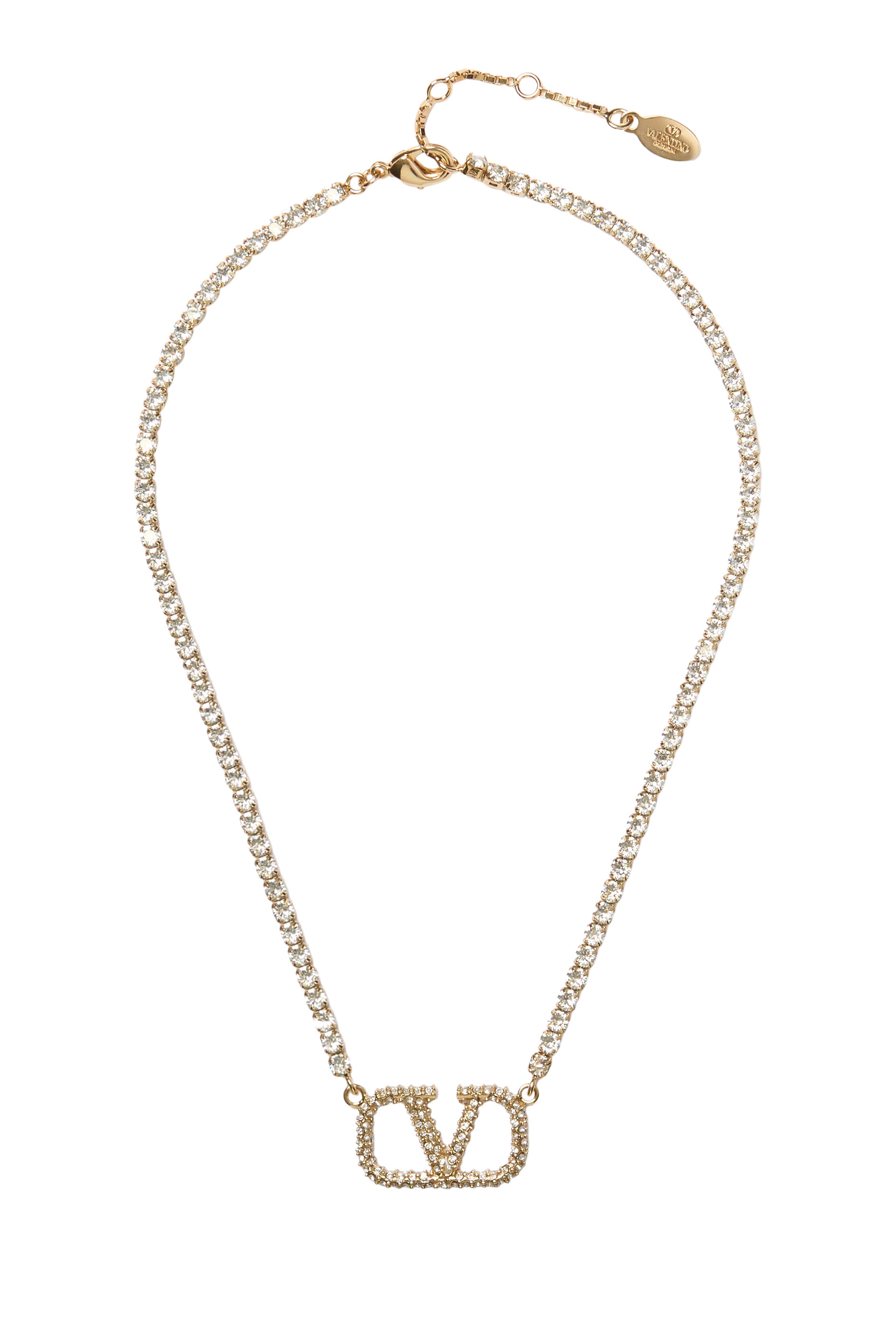Vlogo Signature Crystal-Embellished Necklace, Gold-Toned Brass & Crystals