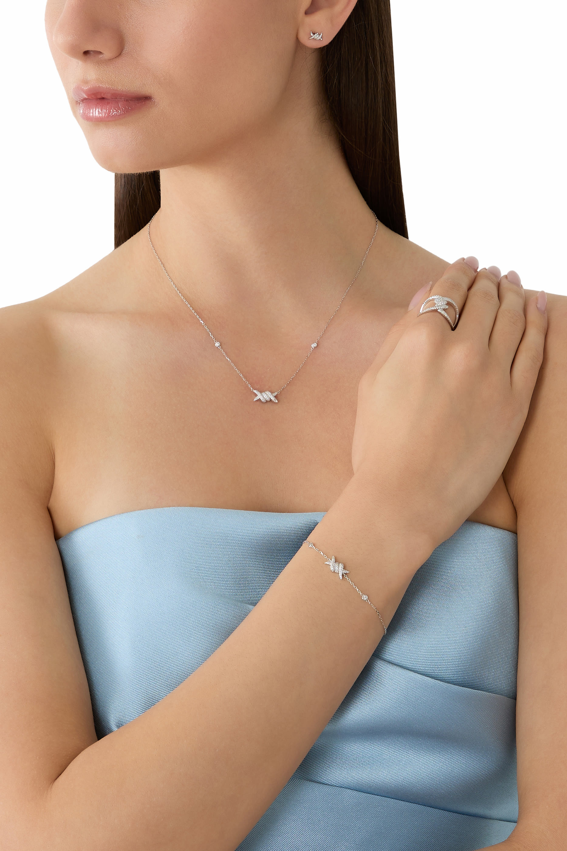  Barbel&eacute; Twist Pav&eacute; Ring, 18K White Gold & Diamonds