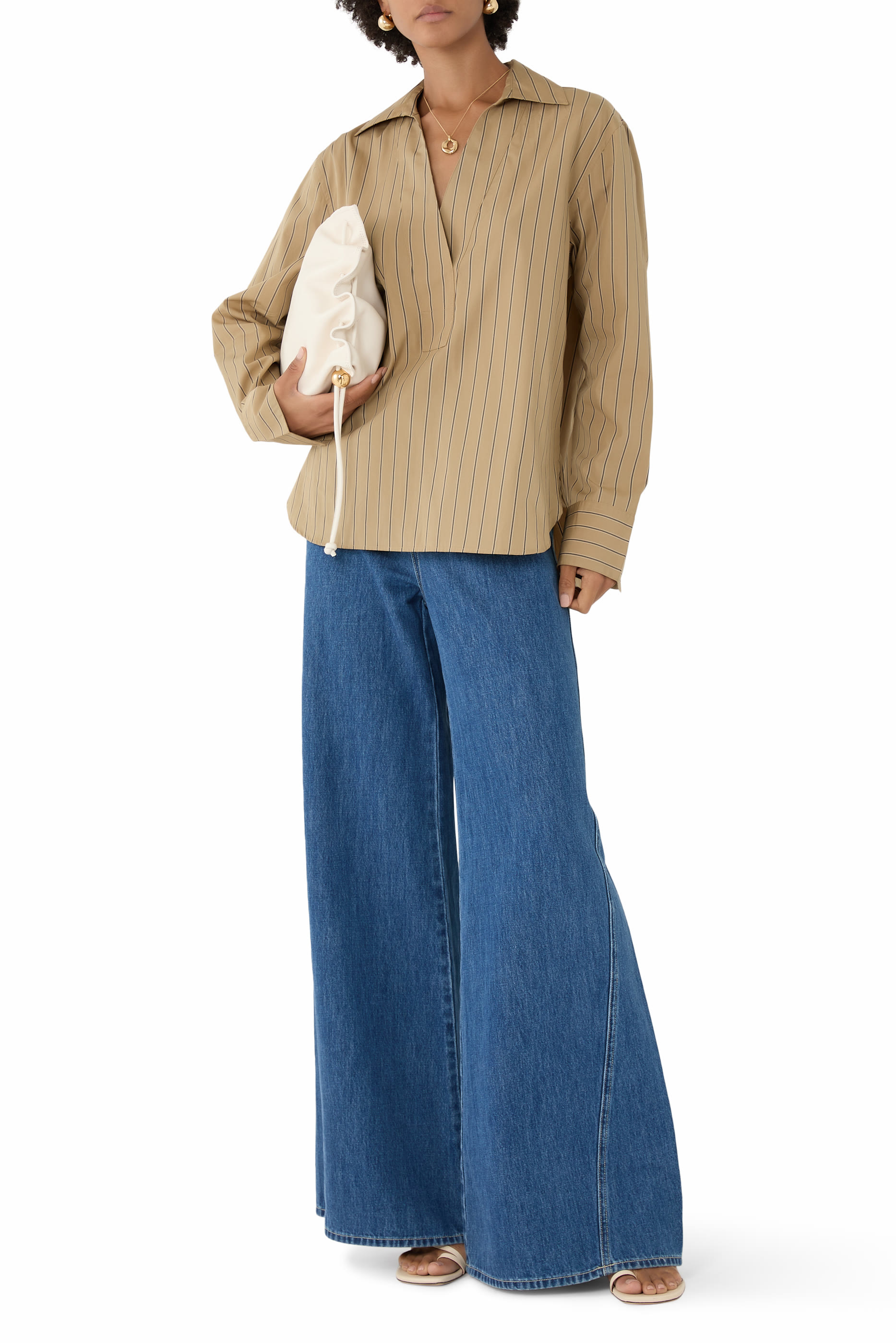 Striped Cotton Relaxed Popover Shirt