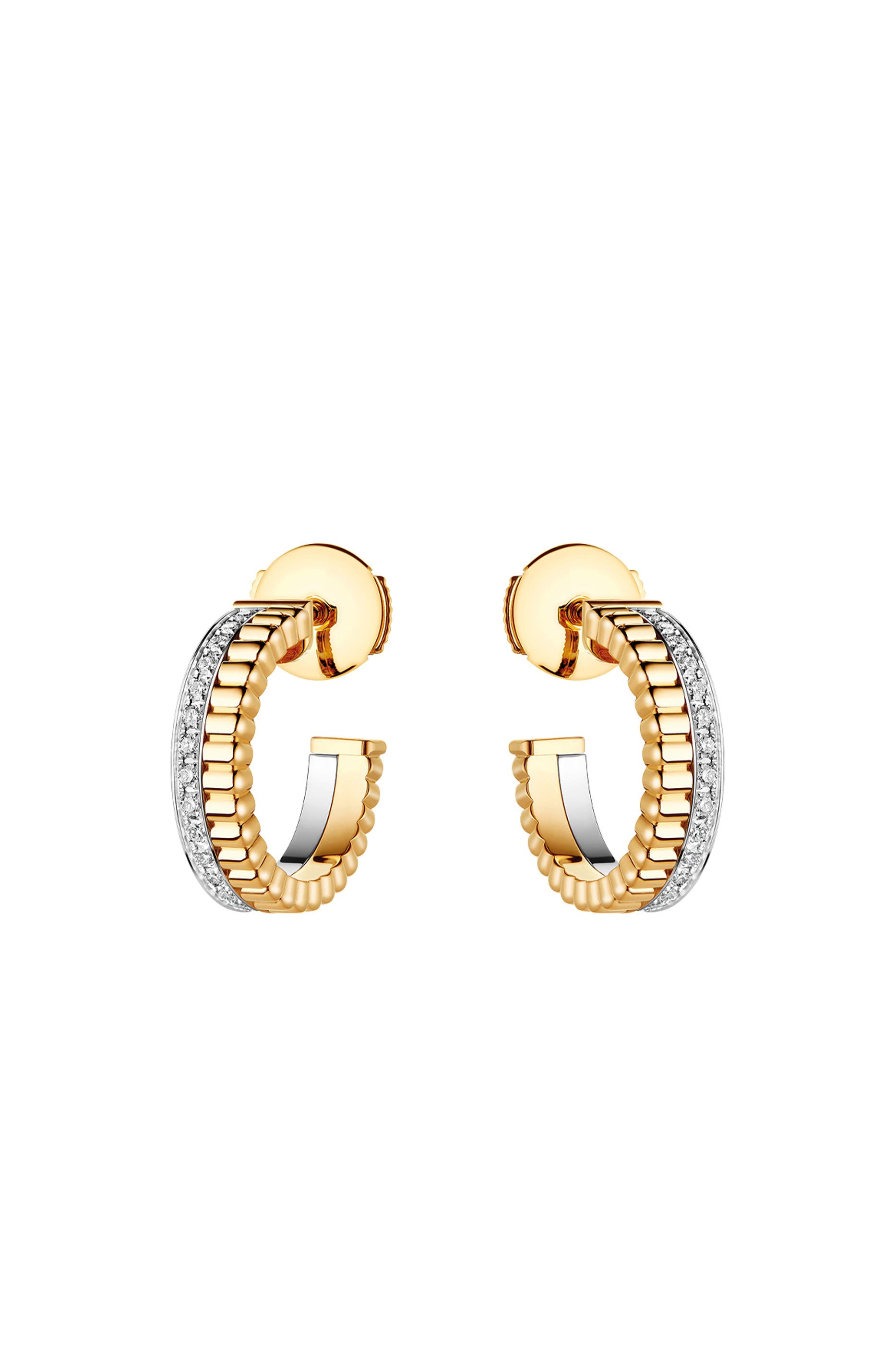 Quatre Hoop Earrings, 18k Mixed Gold & Diamonds