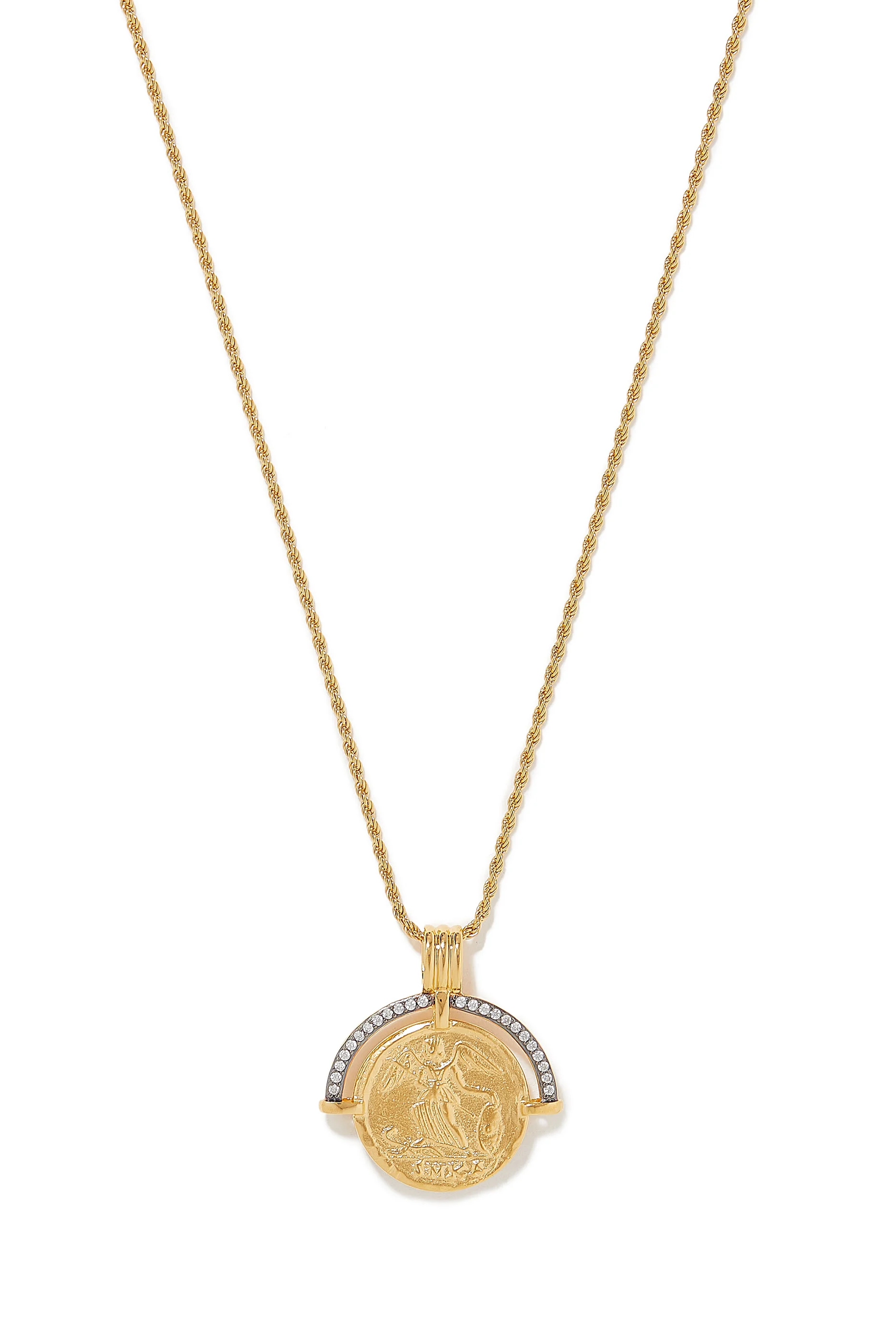 Lucy Williams Fortuna Arc Coin Necklace, 18k Recycled Gold Vermeil on Recycled Sterling Silver, 18k Recycled Gold Plating on Brass & Cubic Zirconia