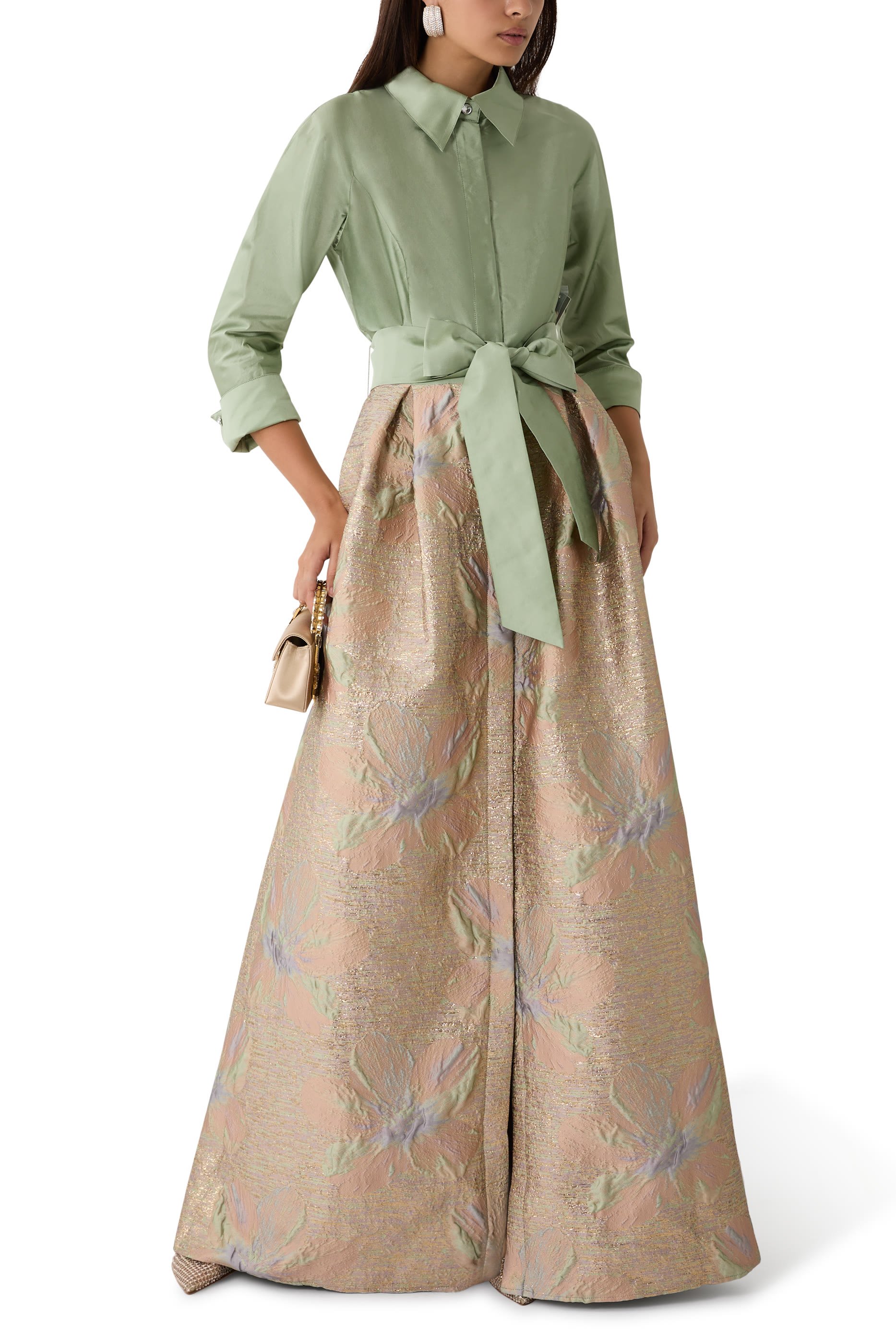 Taffeta Shirt Waist Jacquard Skirt Gown