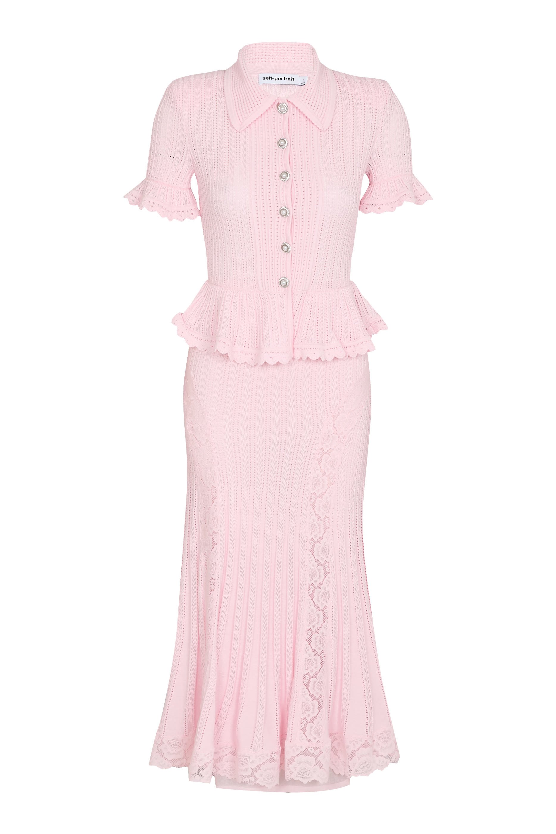 Pointelle Peplum Knit Midi Dress