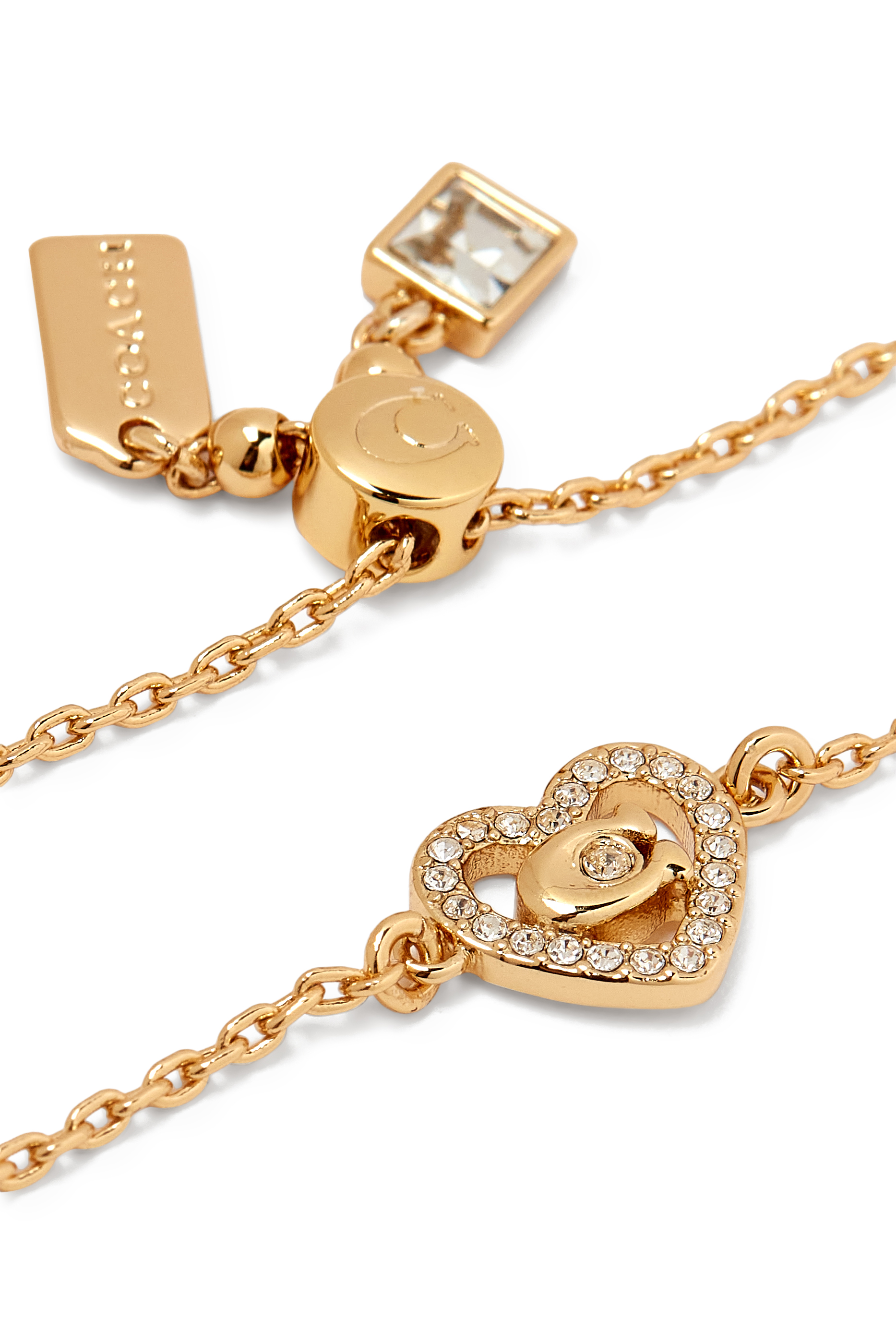 Pave Heart Slider Bracelet, Brass & Glass Crystal