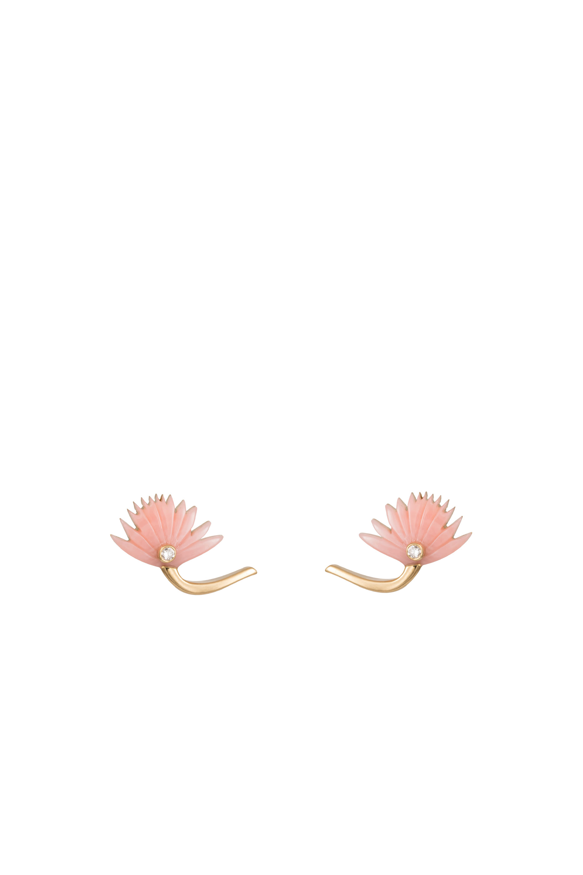 Flower Earrings, 18k Yellow Gold with Diamonds & Pink Mother Of Pearl