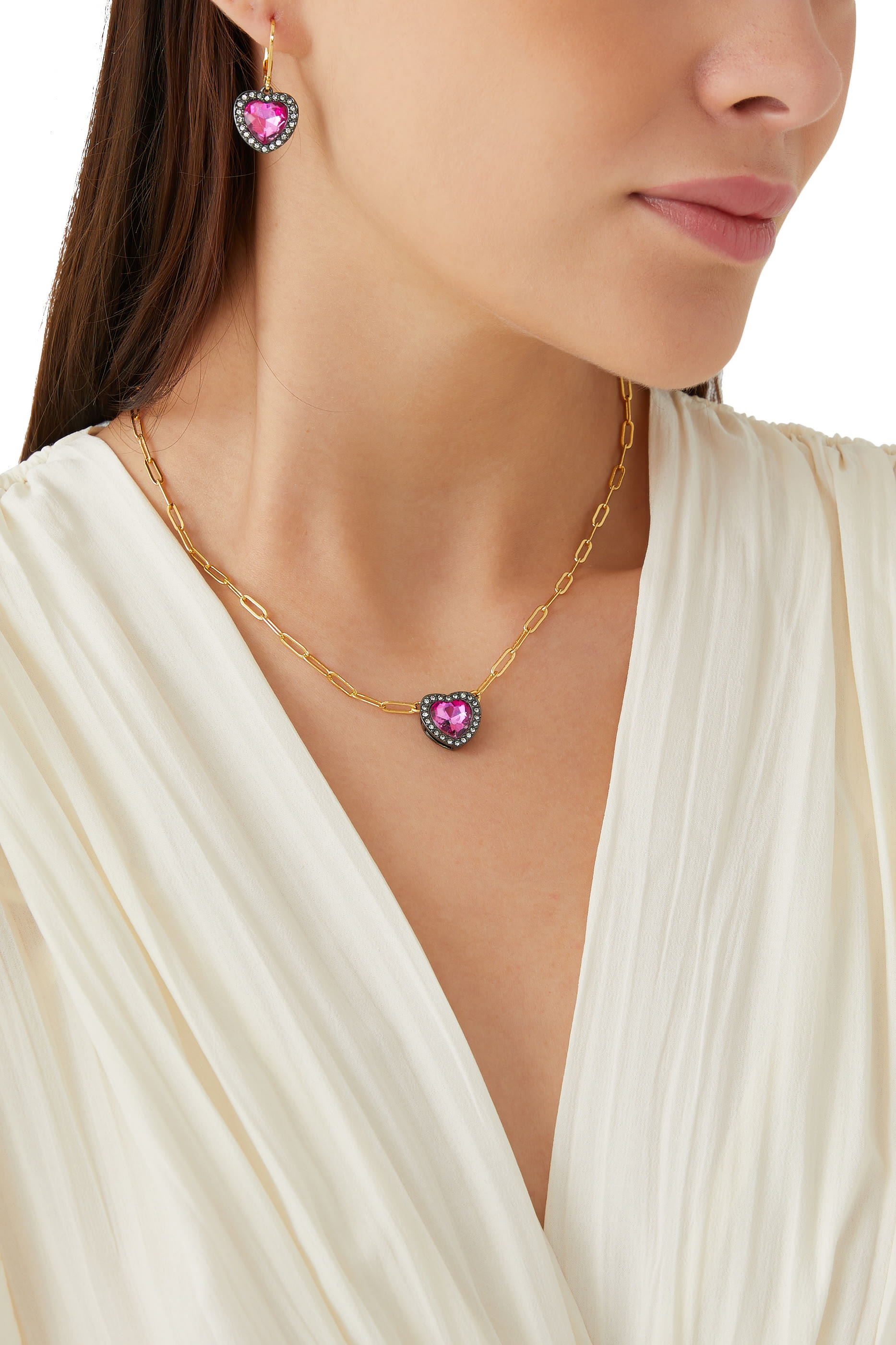 Crystal Heart Earrings, Gold-Plated Metal & Crystals