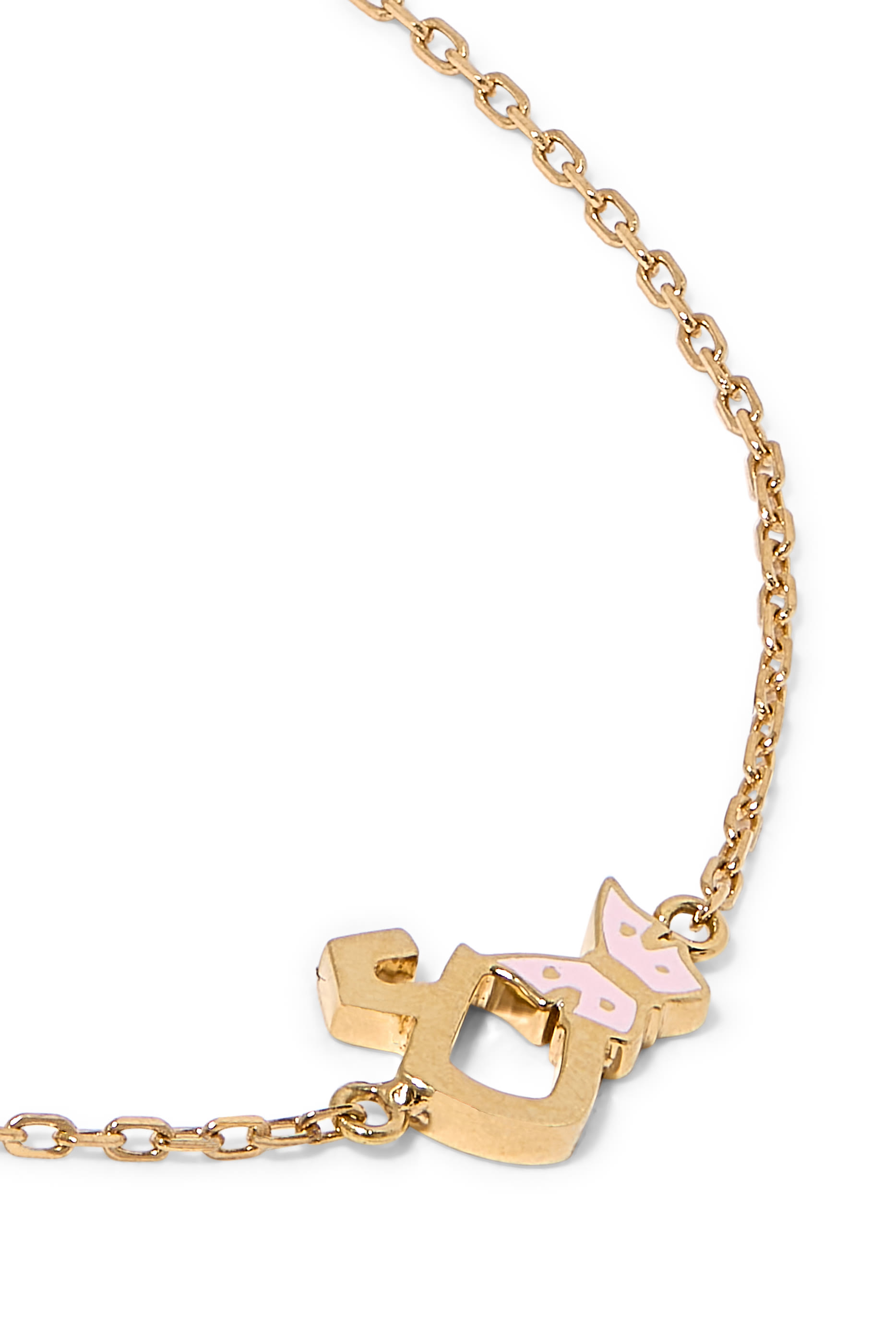 Kids Tiny Bling Pastel Butterfly Charm Letter 'Ein' Bracelet, 18K Yellow Gold & Enamel