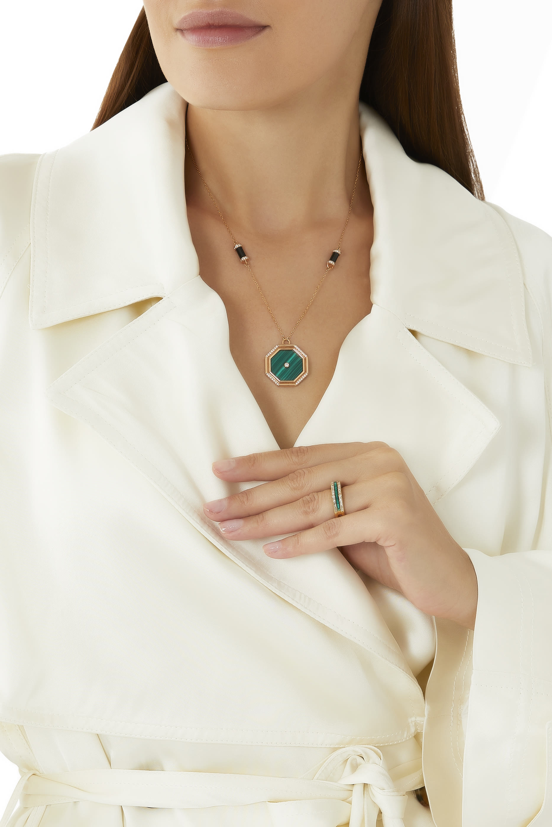 Tania Ring, 18k Yellow Gold with  Malachite and Diamond