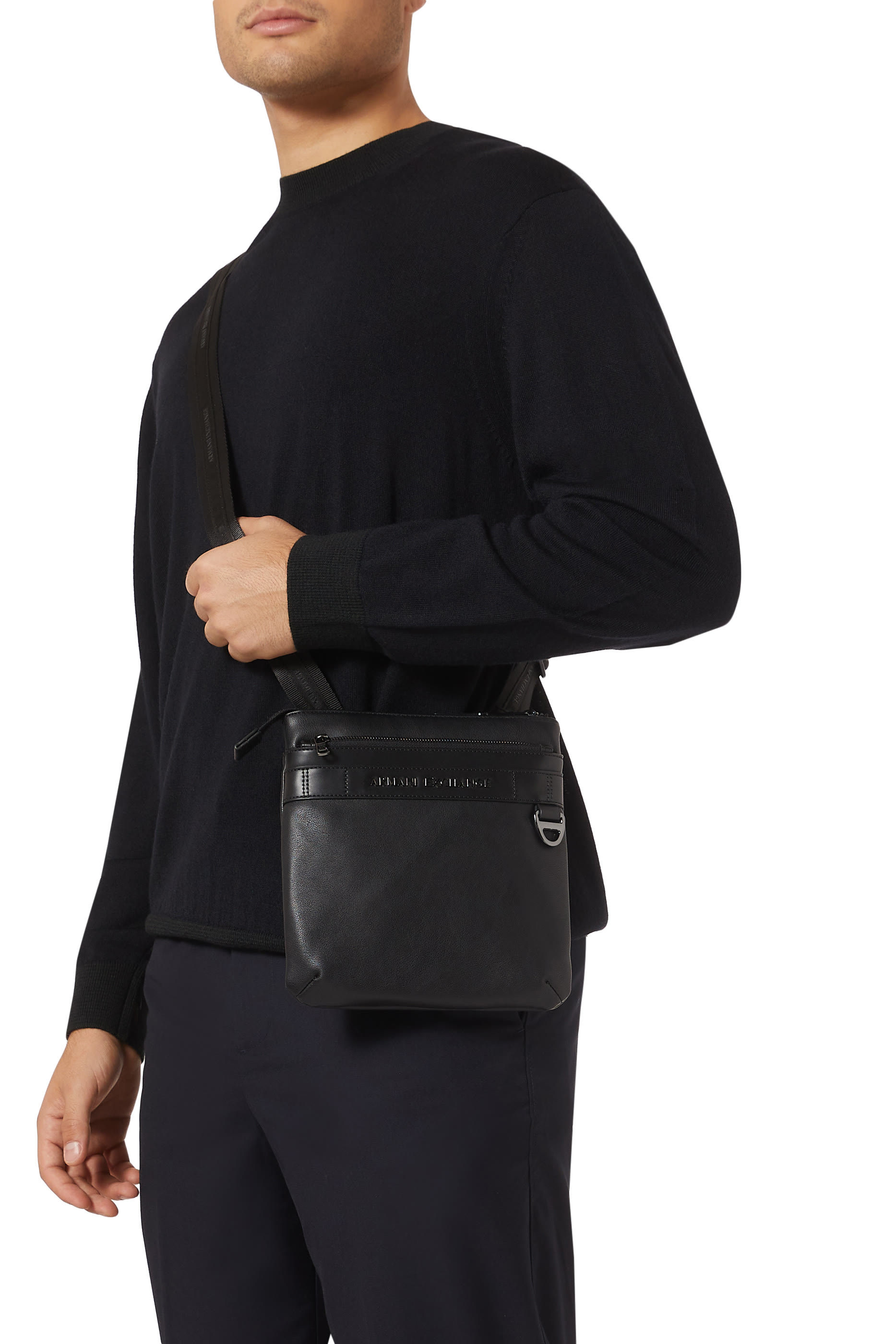 Zippered Square Textured Shoulder Messenger Bag