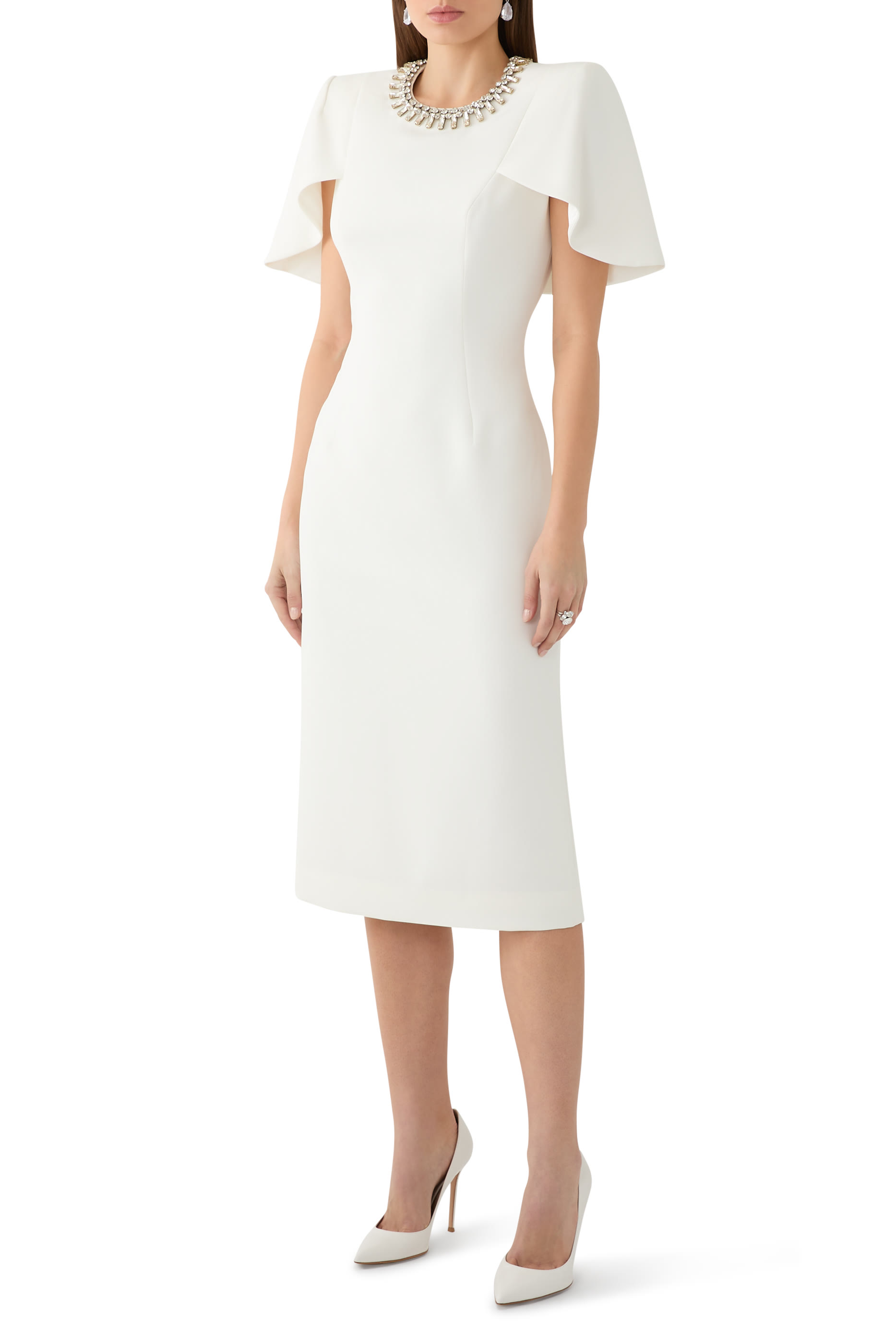 Cape Sleeve Midi Dress