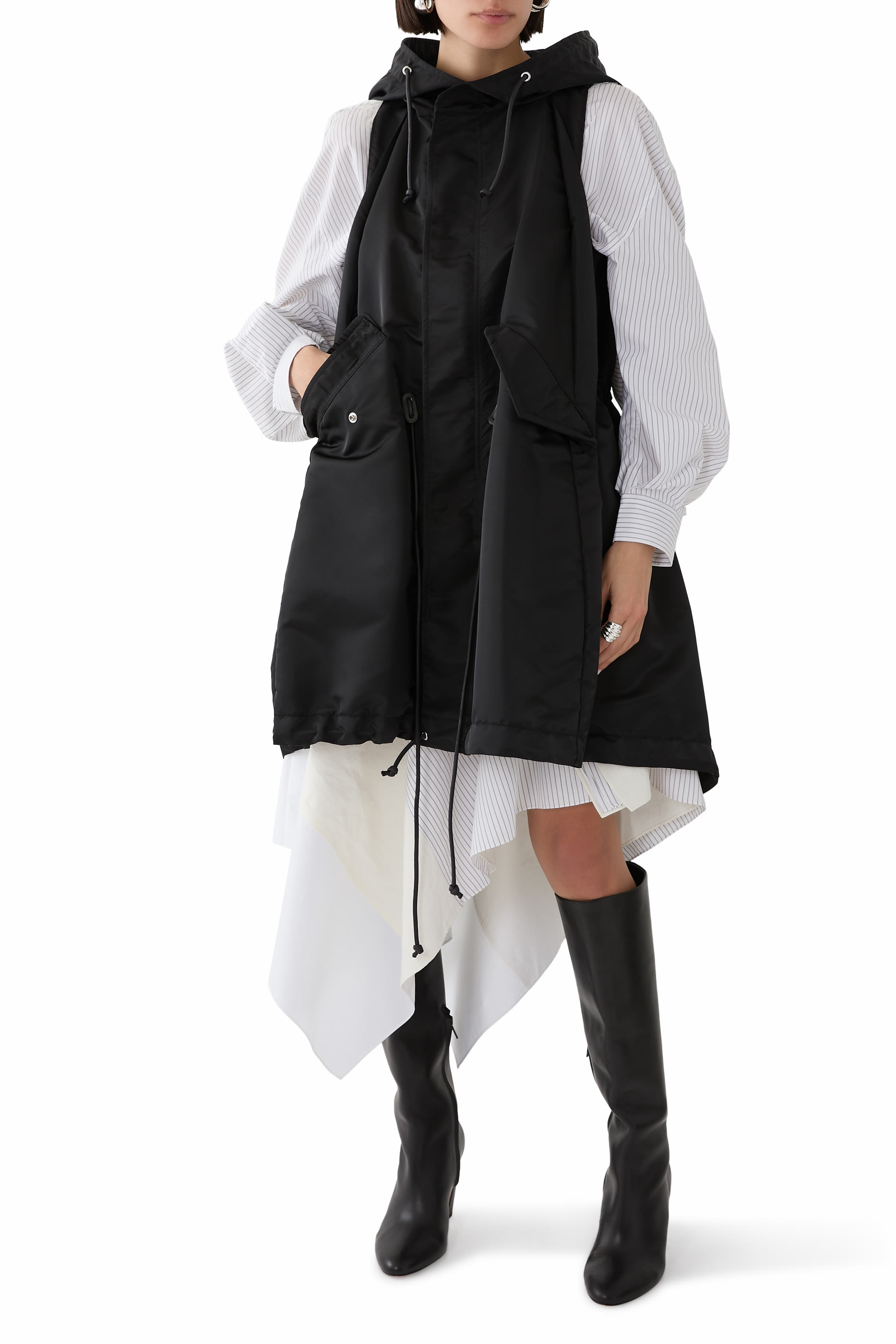 Nylon Twill Hoodie Vest