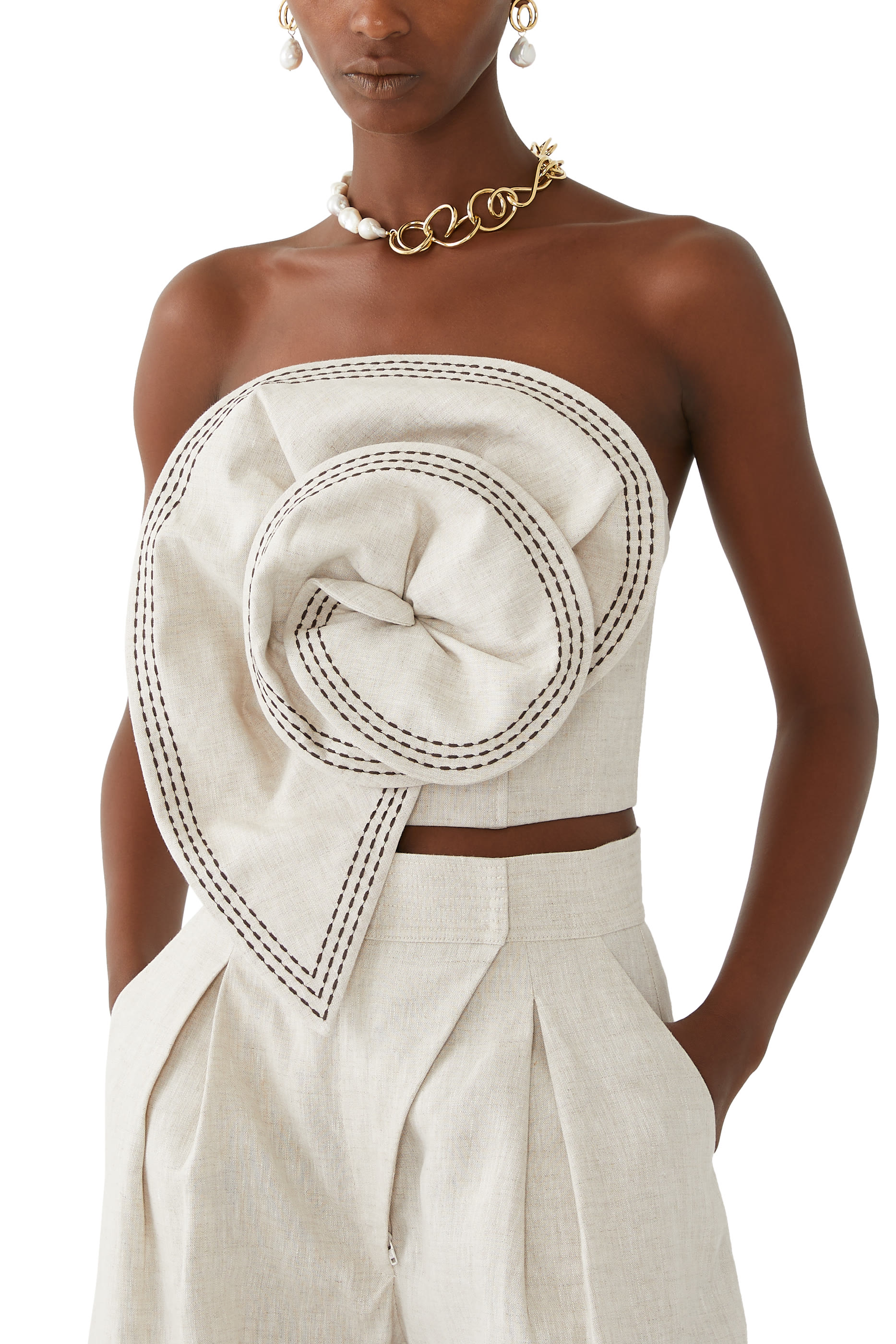 Fossiles Embroidered Linen Crop Top