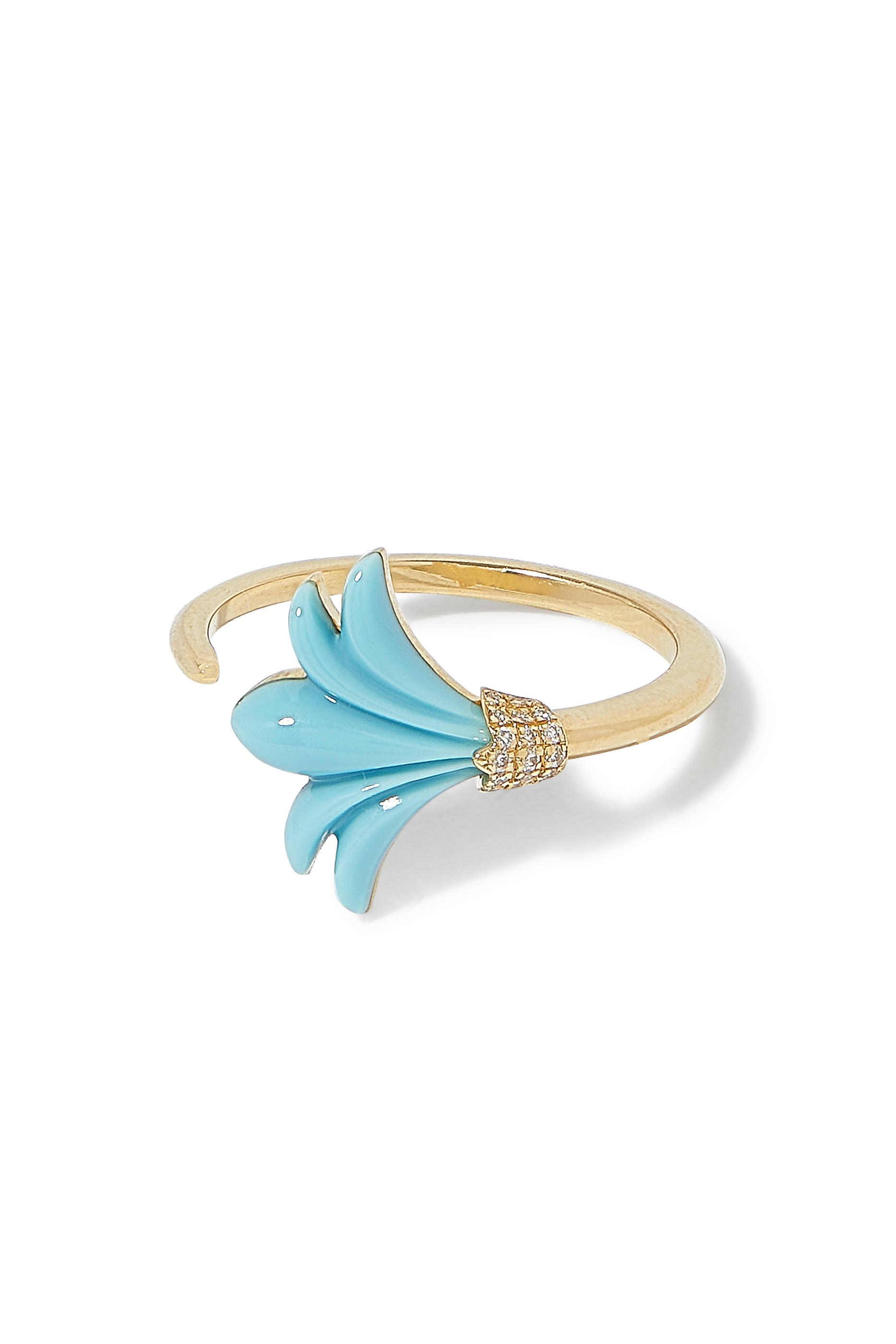 Psychedeliah Vine Ring,  18K Yellow Gold with Diamonds & Turquoise