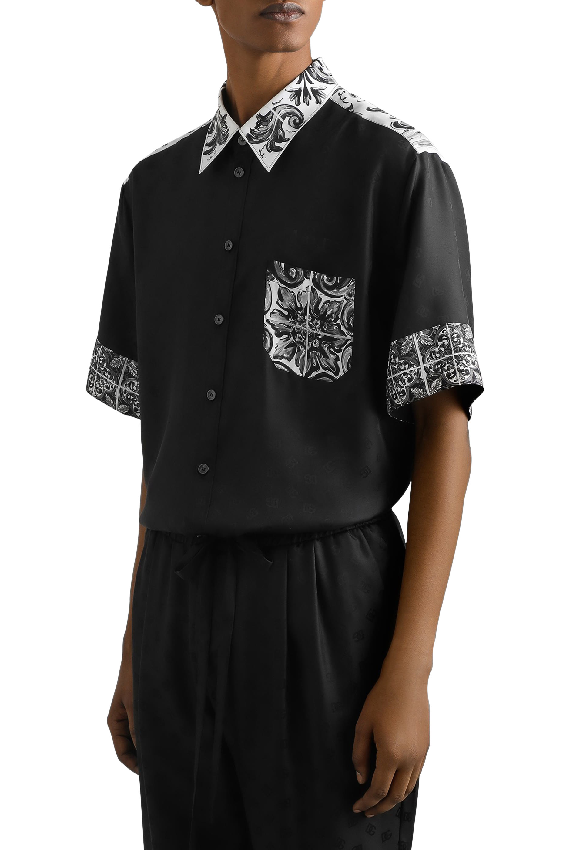 Majolica-Print Hawaii Silk Jacquard Shirt