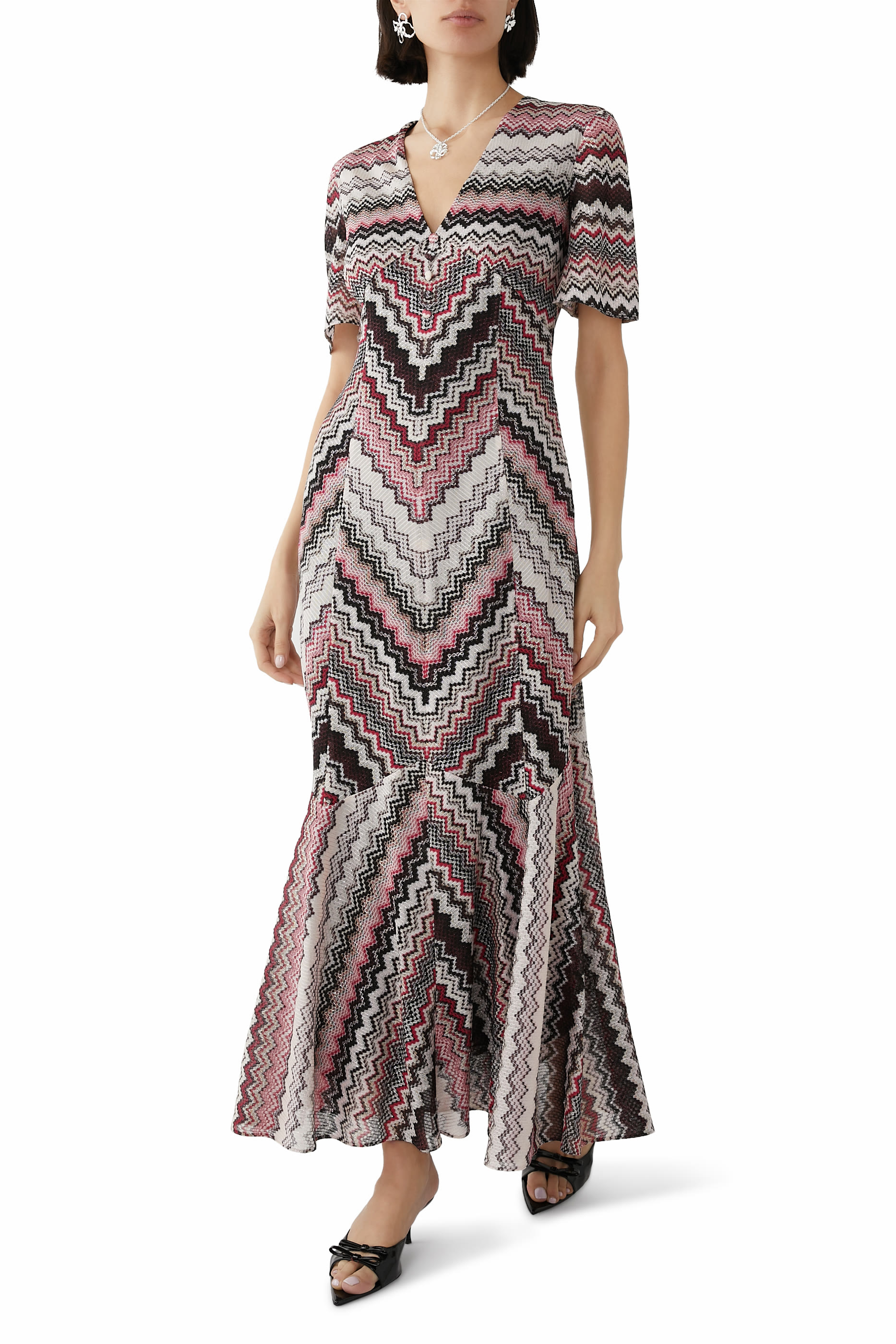 Zig Zag Raschel Lurex Maxi Dress
