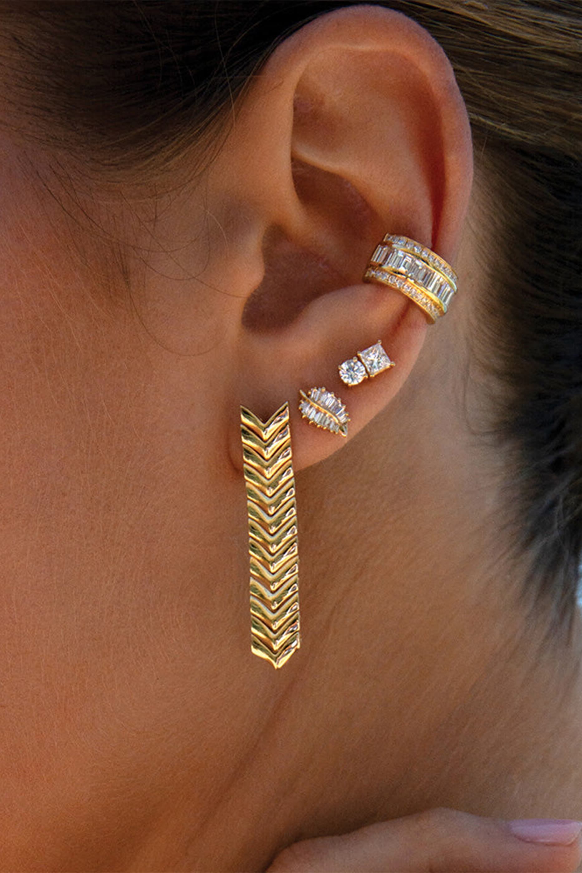 Small Palm Leaf Studs, 18k Rose Gold & Diamonds