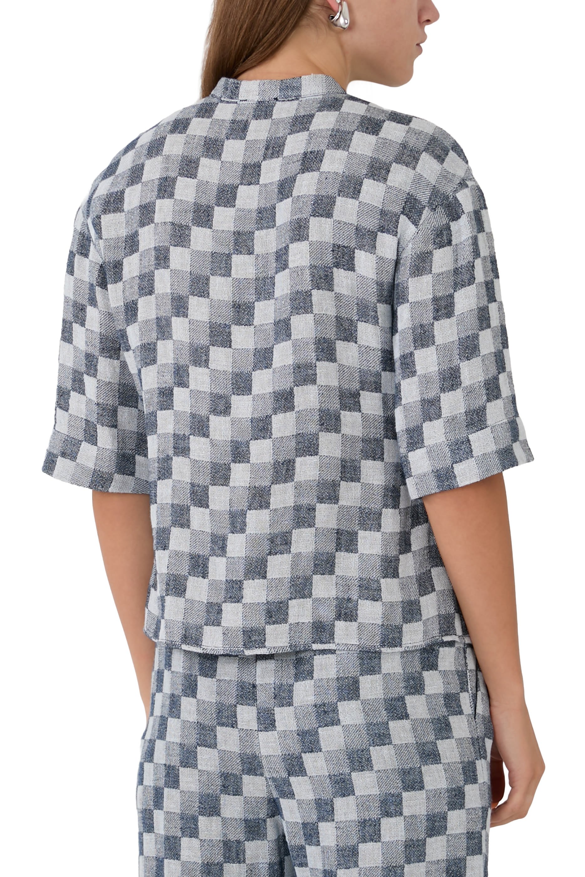 Check Linen Gauze Top