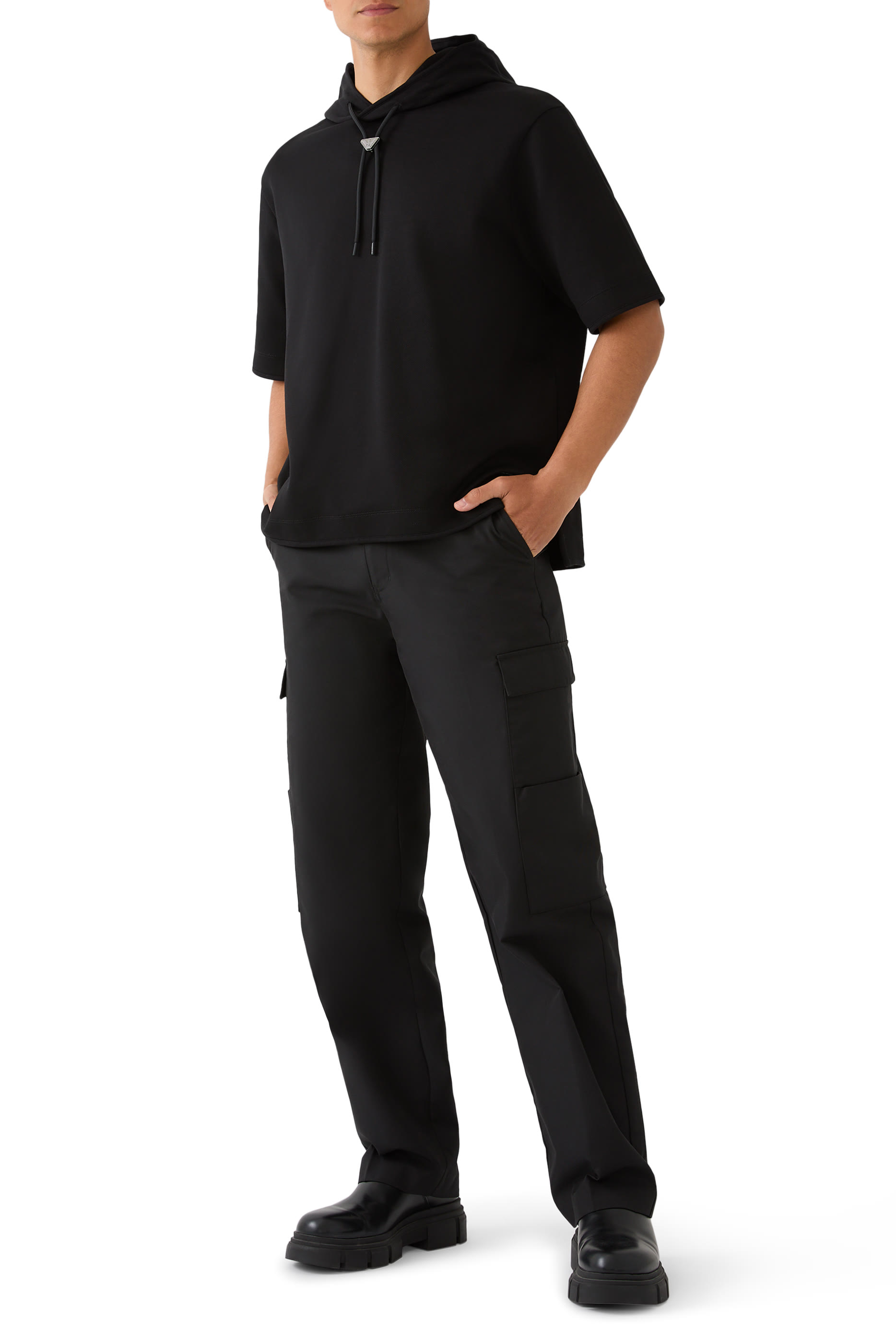 Short-Sleeved Oversized Jersey Hooded Sweatshirt