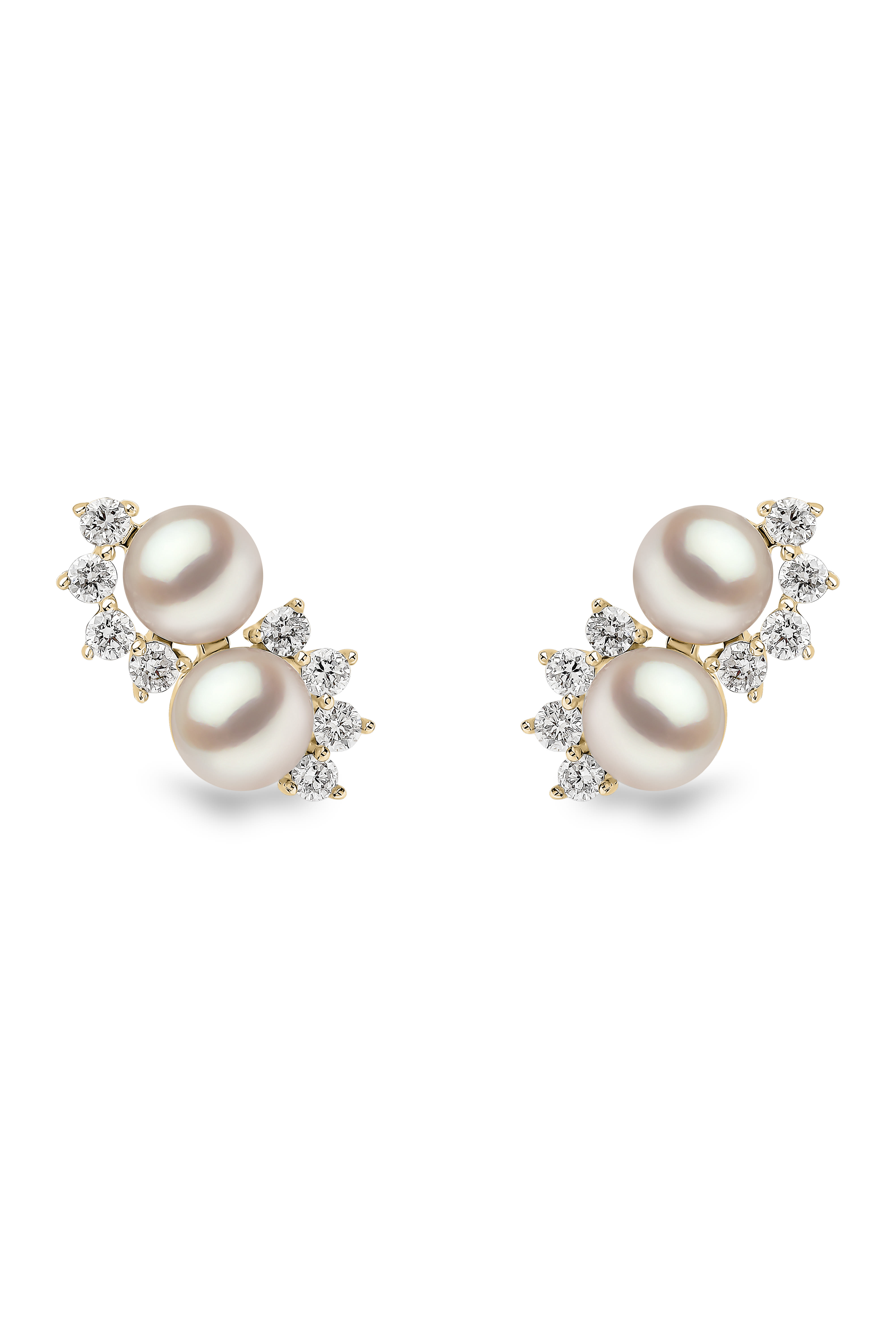 Sleek Stud Earrings, 18k White Gold, Diamond & Pearl