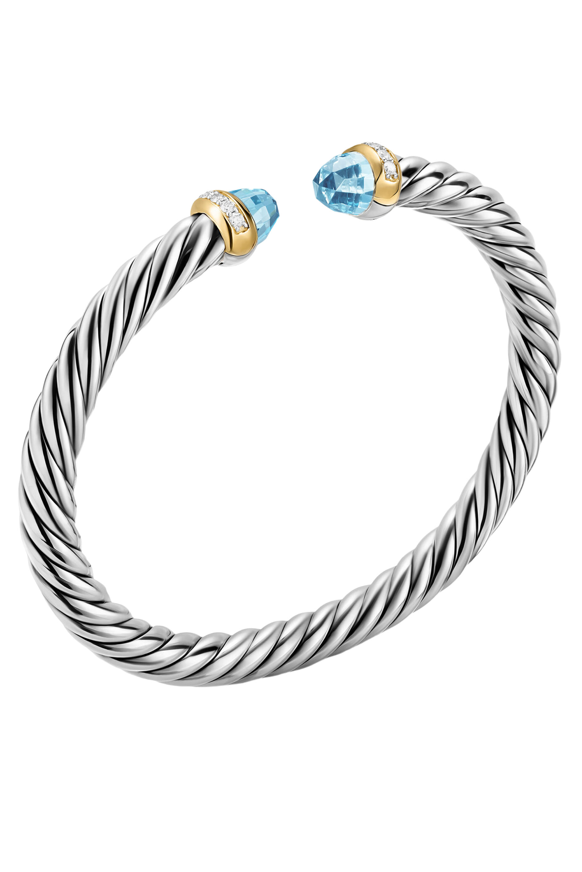 Cable Flex&reg; Bracelet, Sterling Silver with 14K Yellow Gold, Diamonds &  Sky Blue Topaz