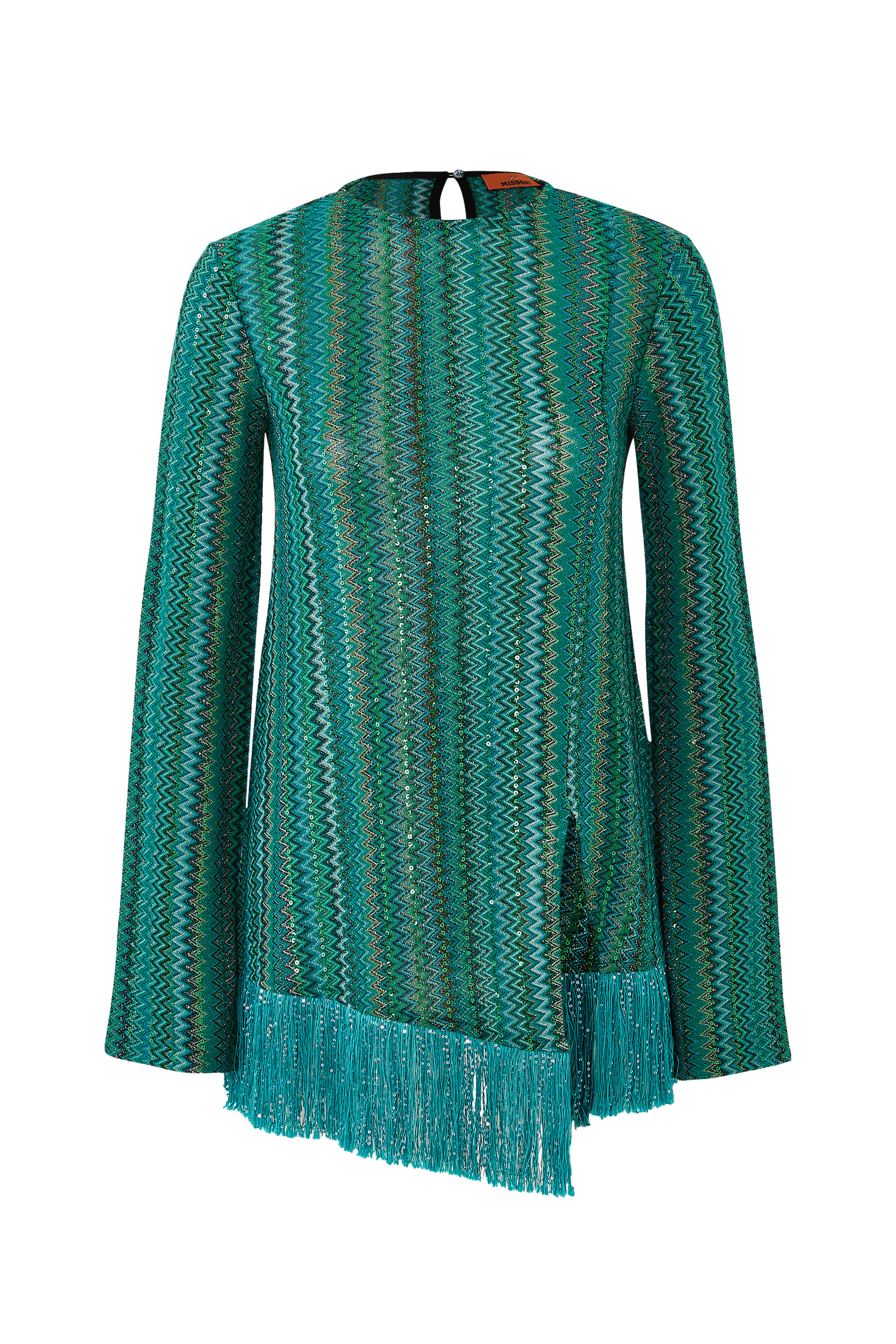 Exclusive Chevron Raschel Sequinned Asymmetrical Fringed Top