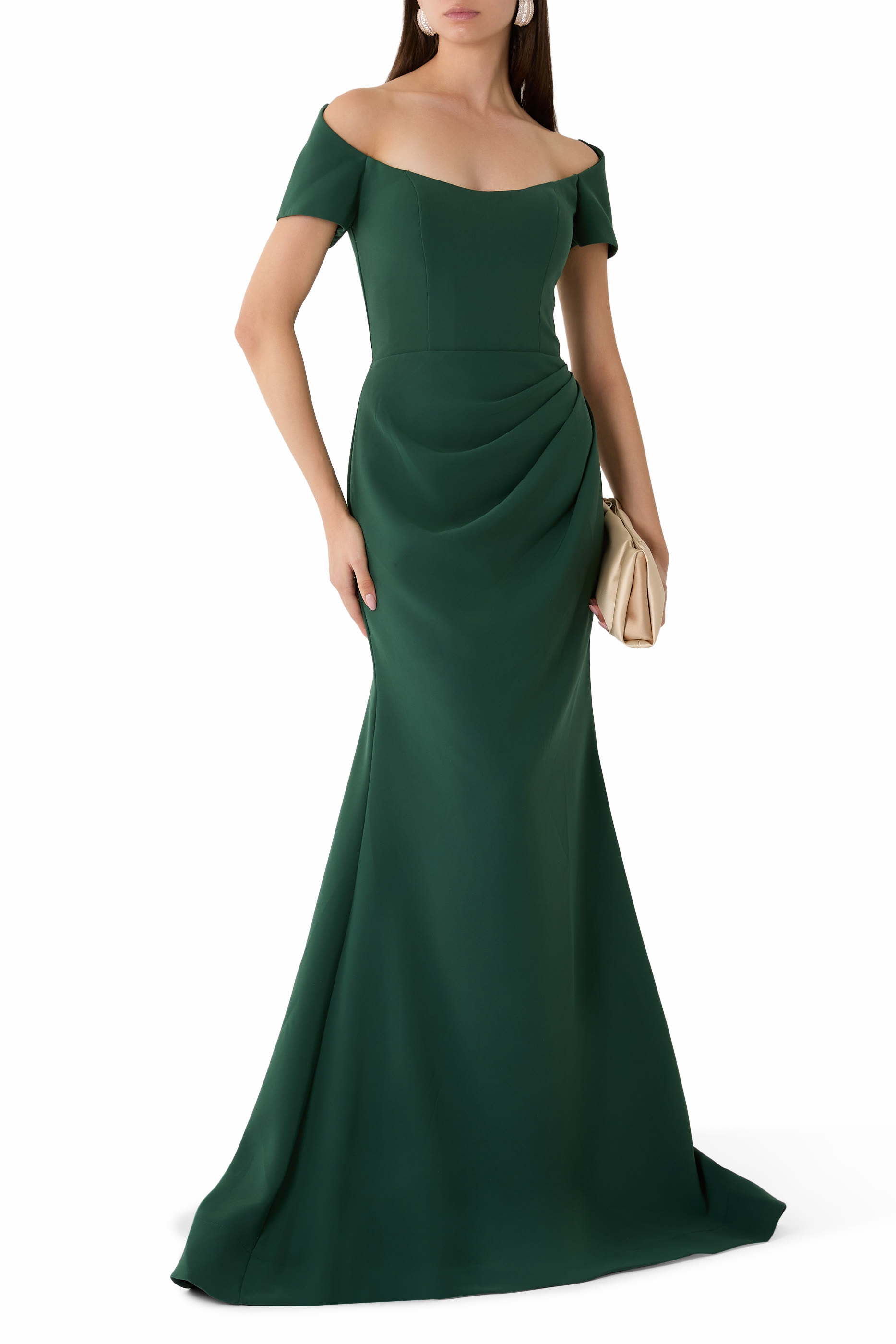 Off-the-Shoulder Ruched Gown with Mermaid Silhouette