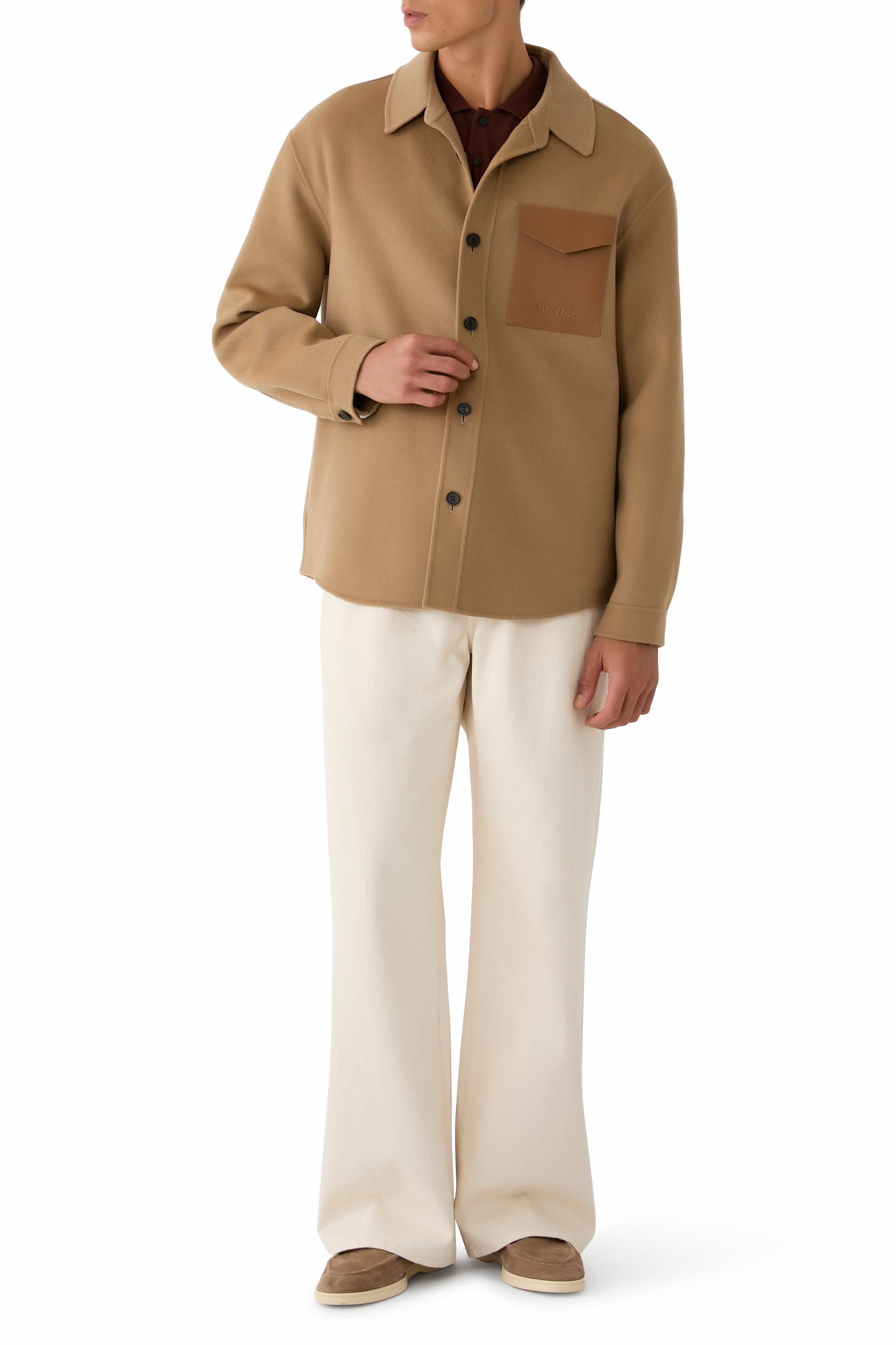 Emmanuel Double-Face Wool Overshirt with Leather Patch Pocket