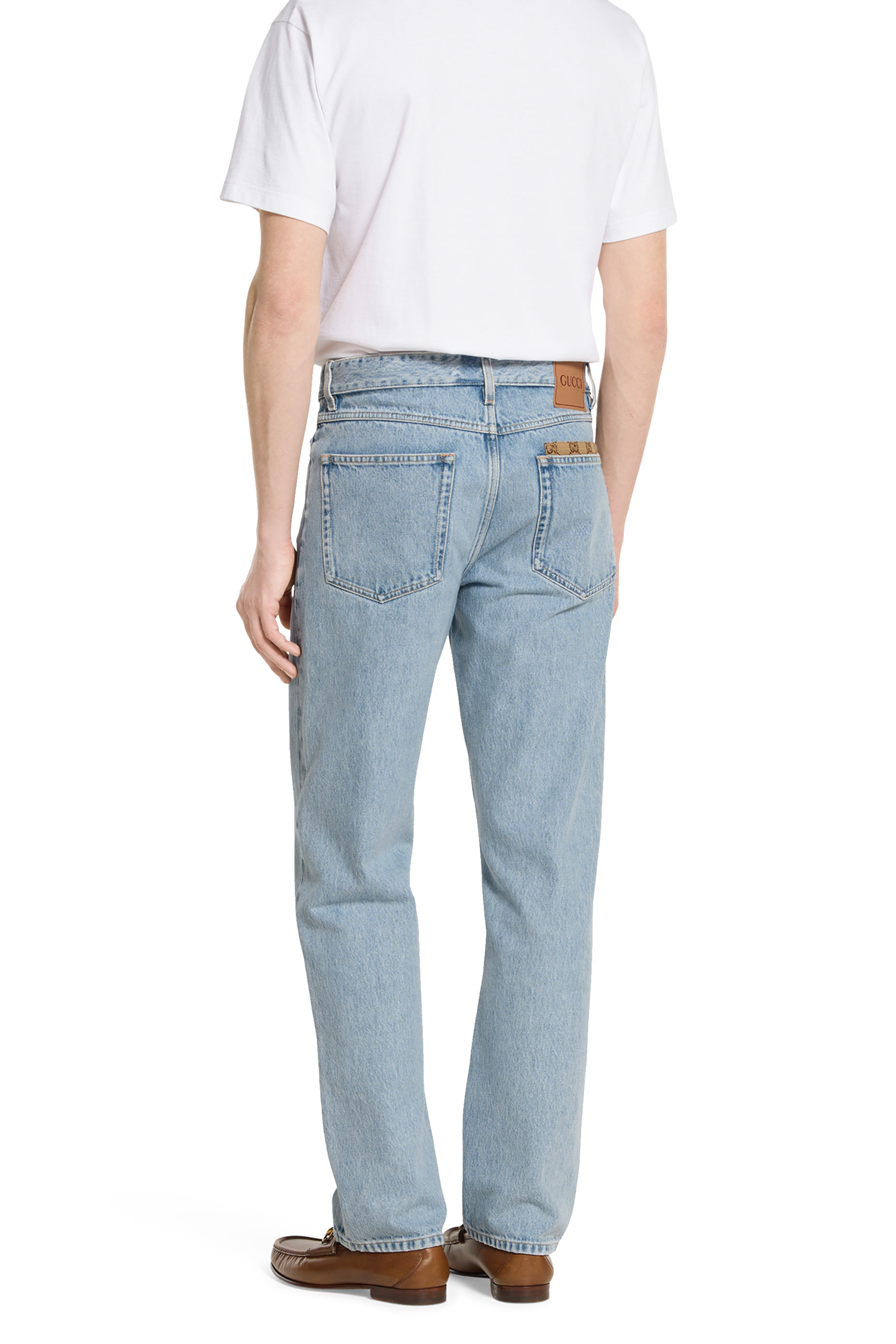 Washed Denim Pants with GG Insert