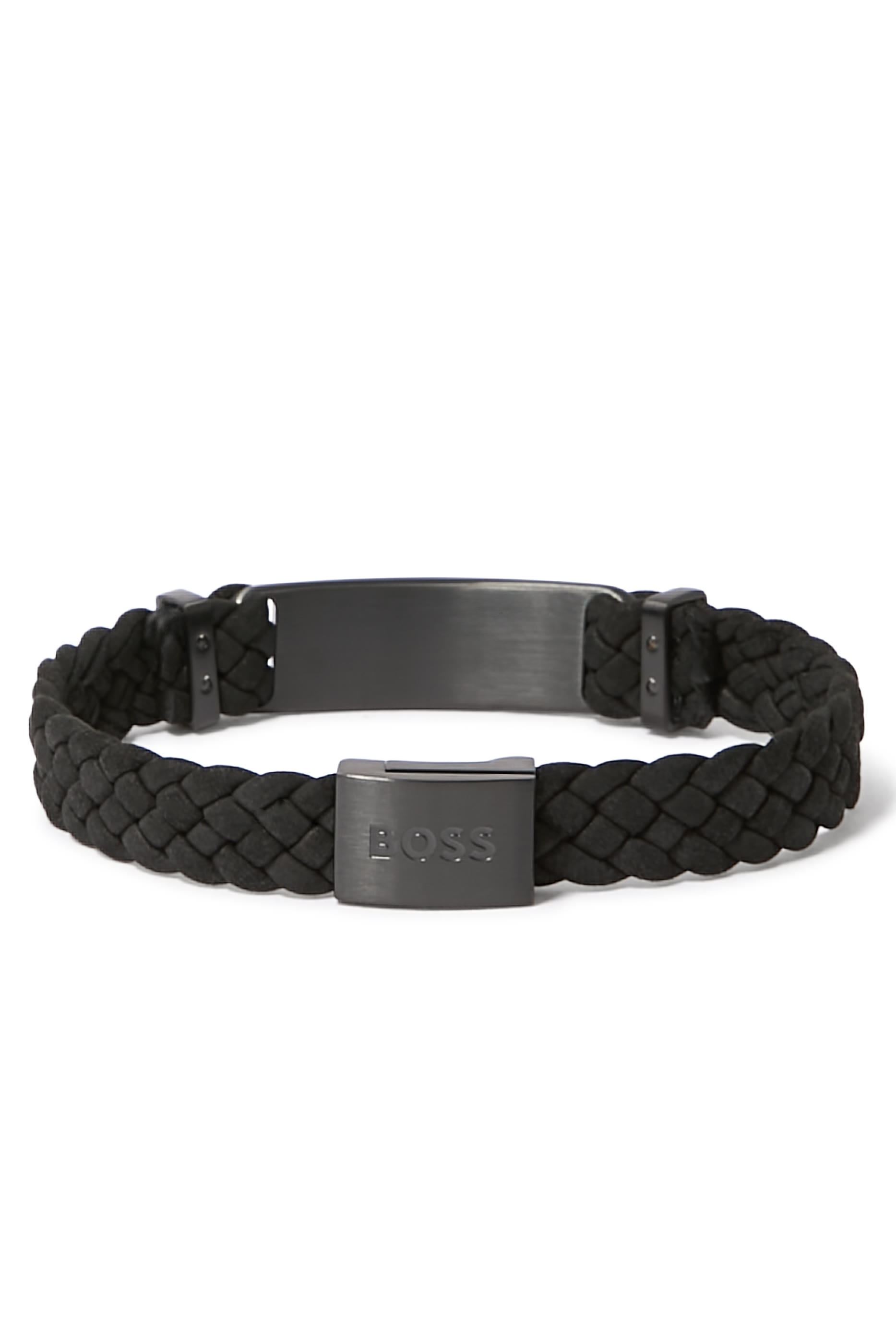 Suede Braided Cuff with Logo Plate