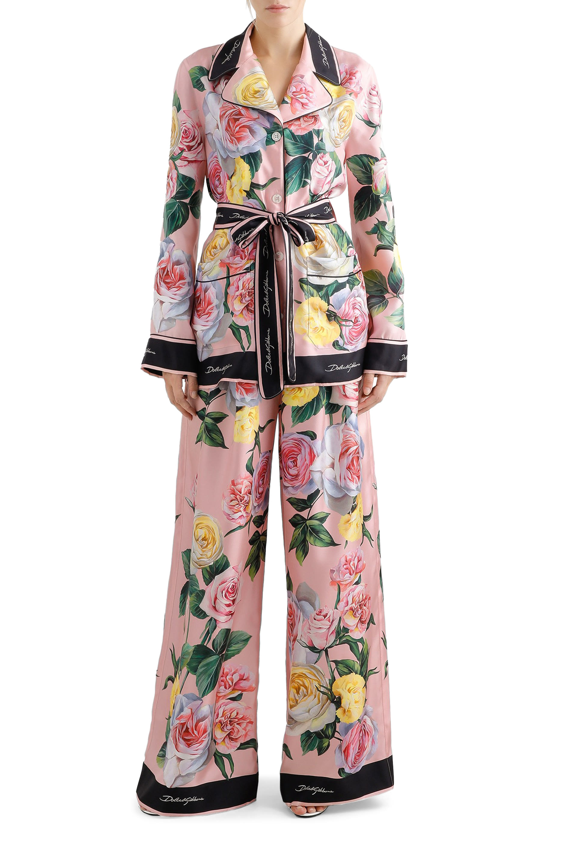 Rose and Peony Print Twill Pajama Shirt