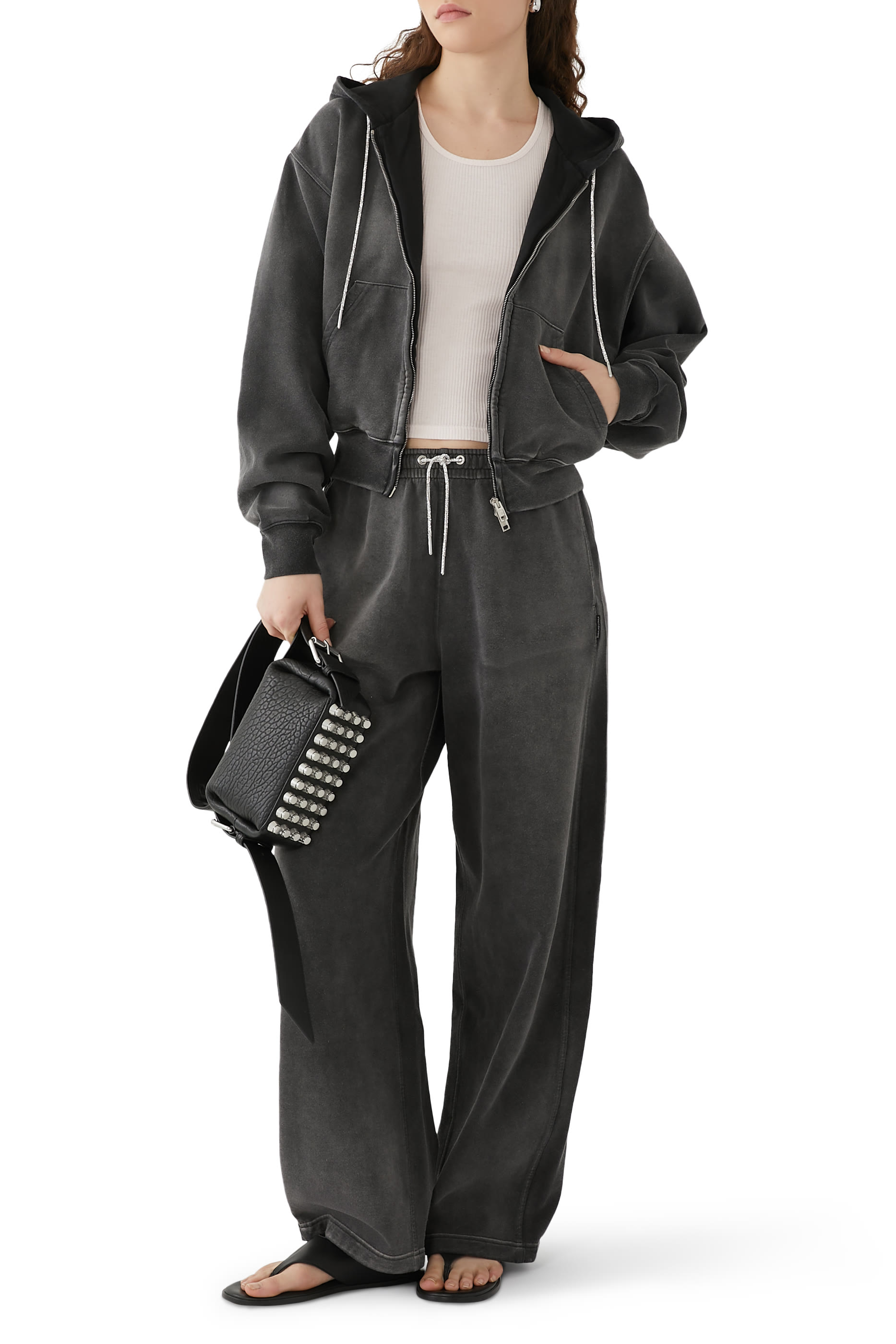 Crystal Hotfix Drawcord Crop Hoodie