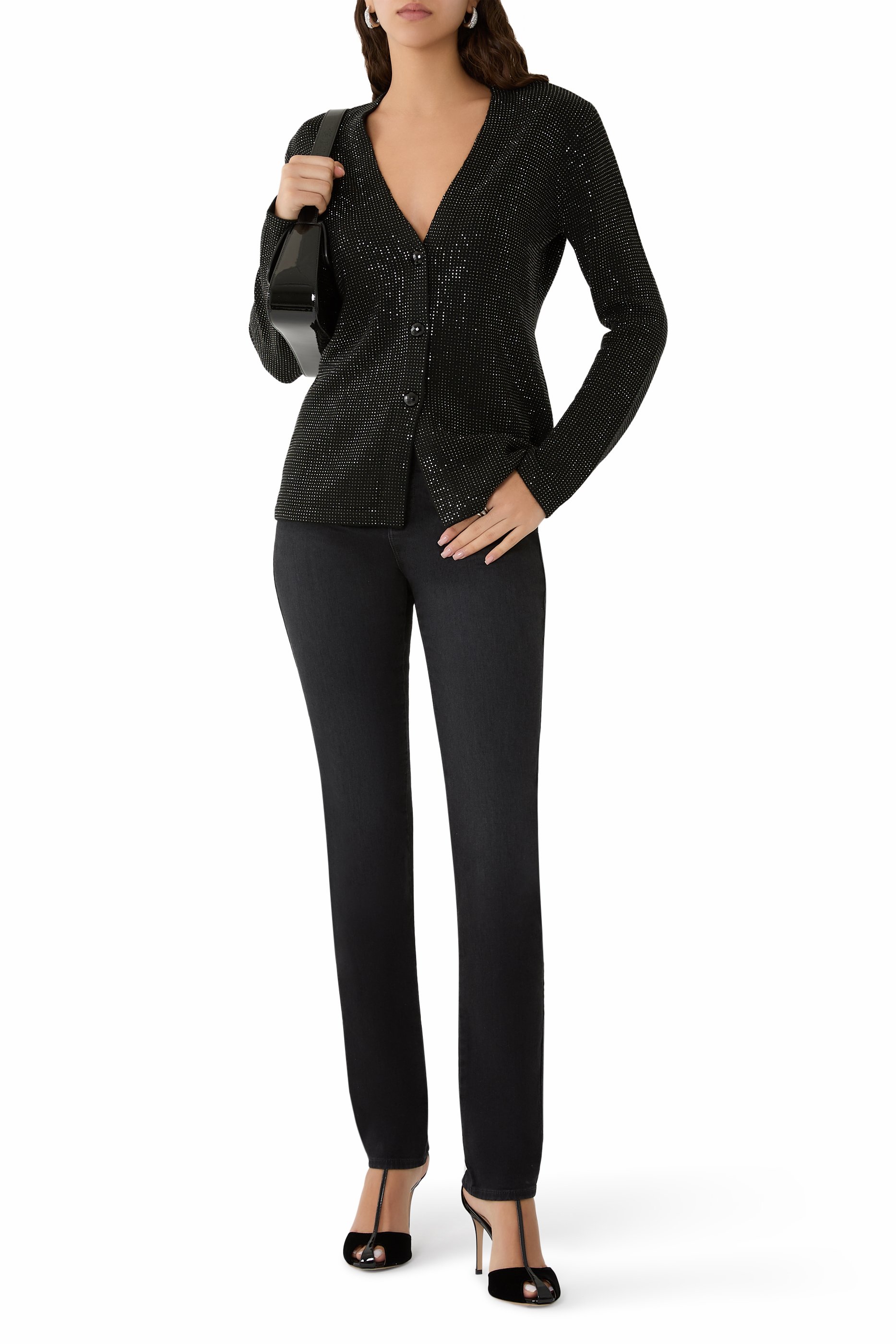 Rhinestone Embellished Wool-Blend Cardigan 