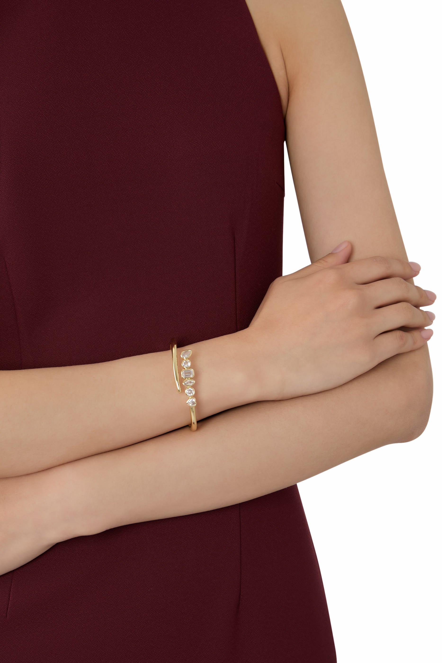 Open Cuff Bracelet,  Gold-Plated Brass & Cubic Zirconia