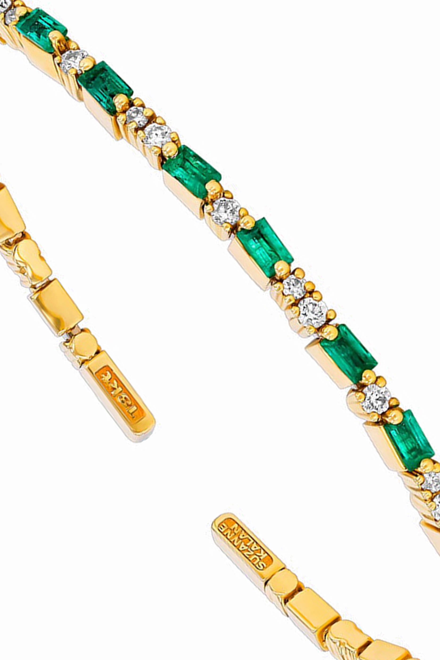 Uneven Bracelet, 18k Gold with Emeralds & Diamonds
