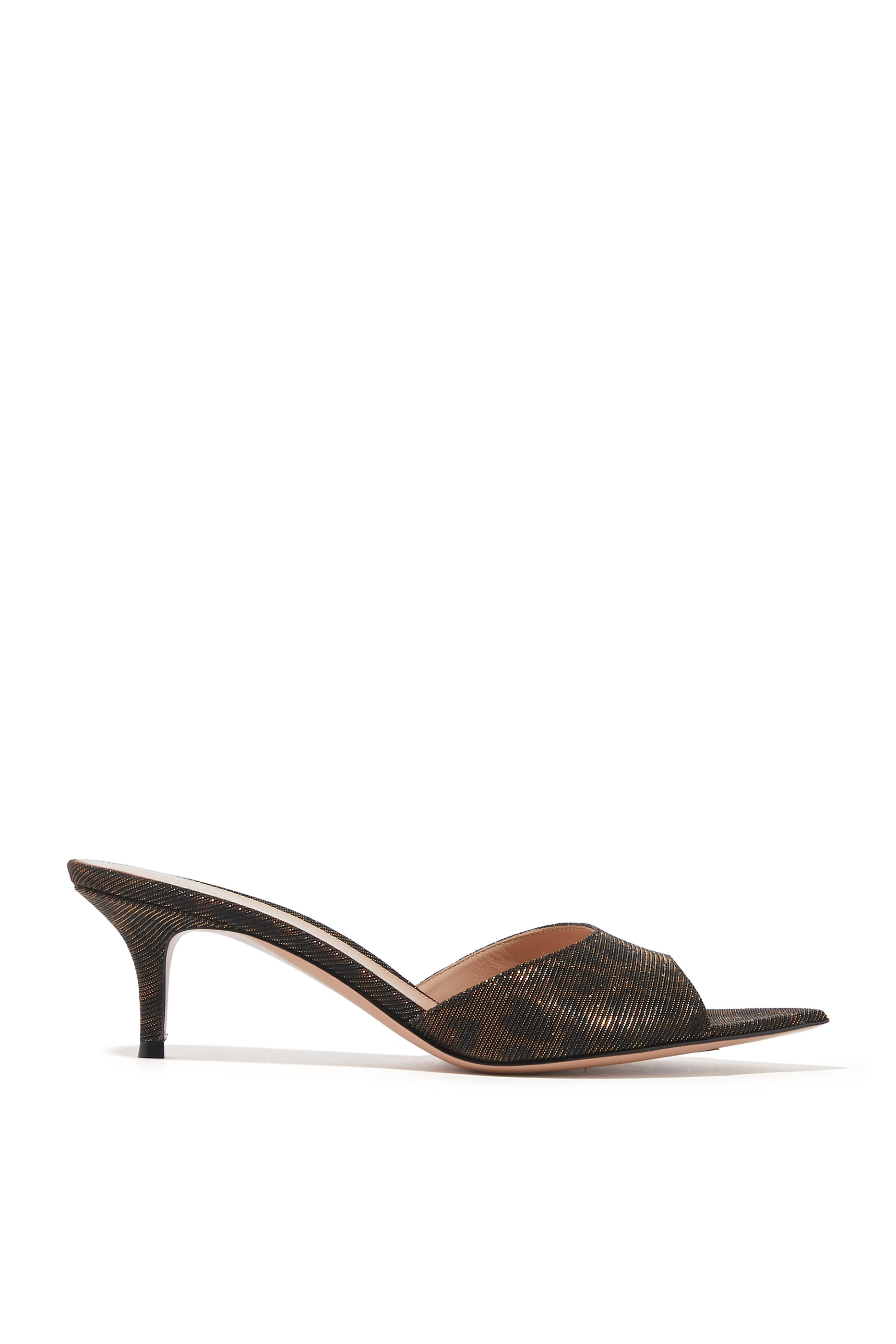 Elle 55 Leopard Print Lam&eacute; Mules