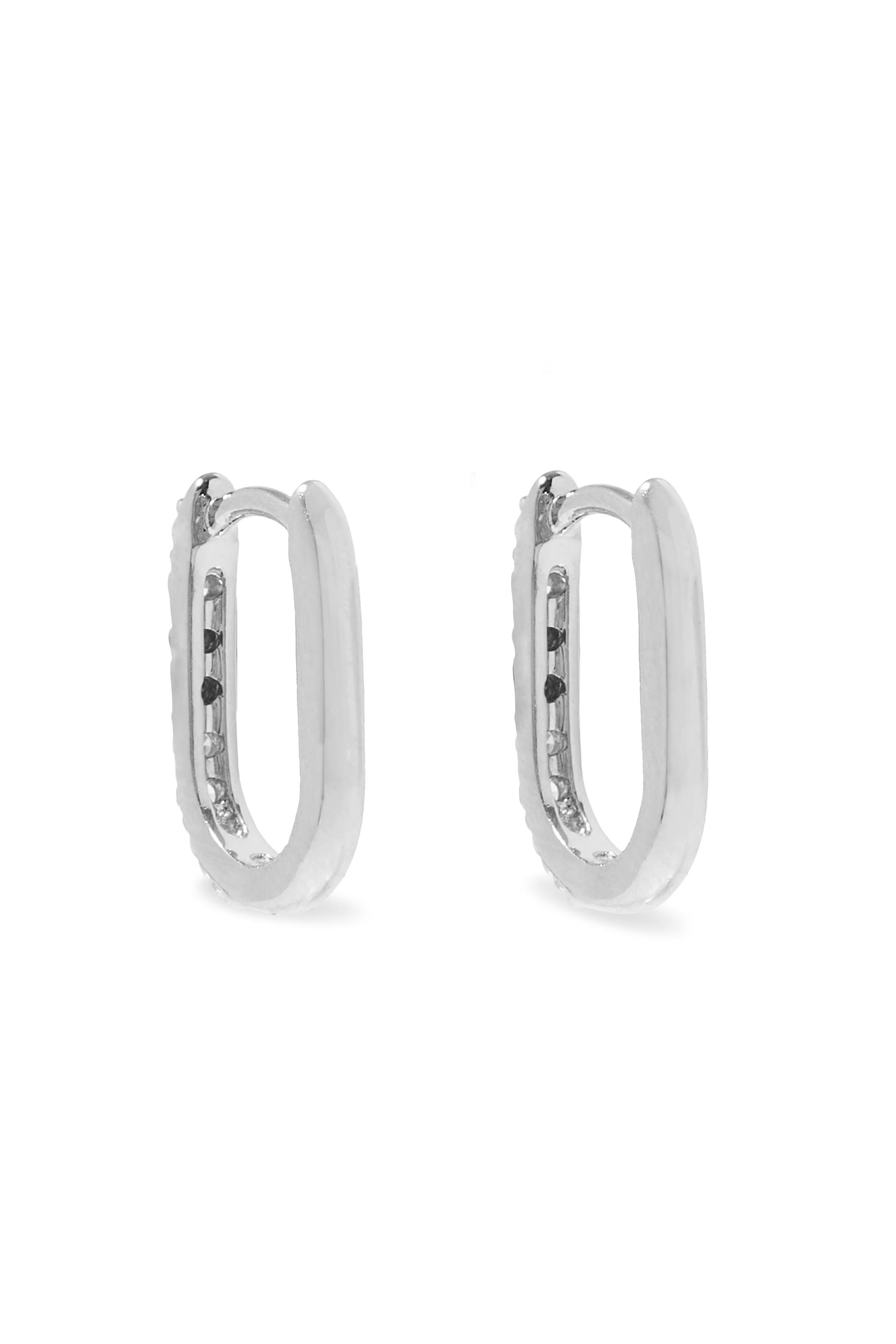 Fine Diamond Ovate Mini Hoop Earrings, 14k White Gold & Diamonds