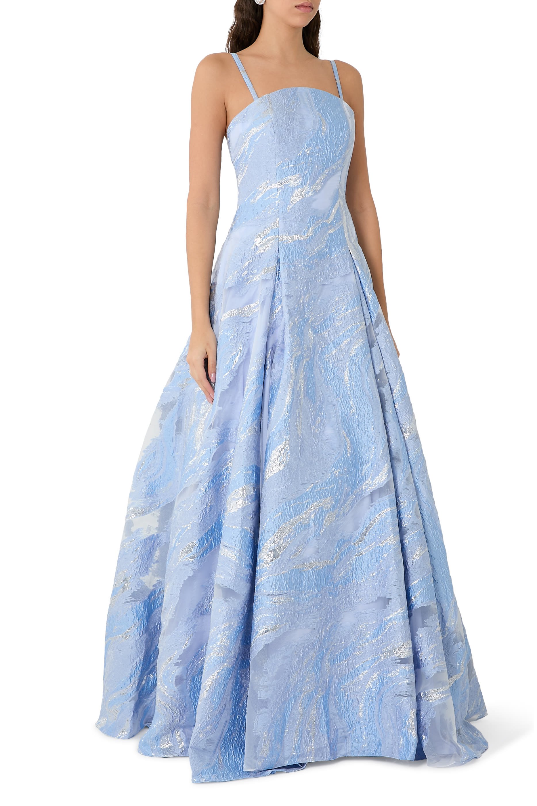  Strapless Metallic Brocade Ball Gown 