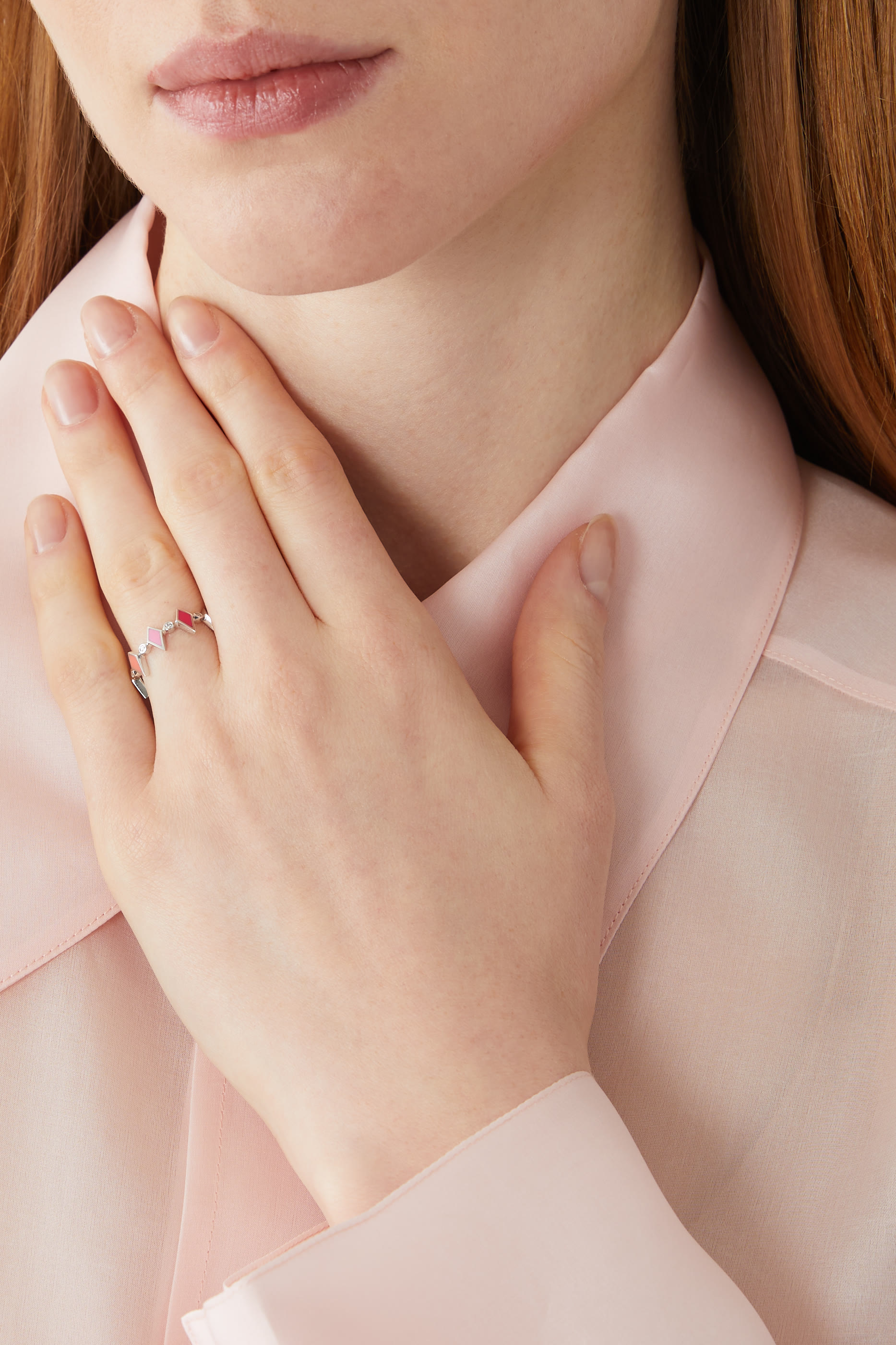 Mosaic Ring, 18k White Gold with Multicolored Enamel & Diamonds