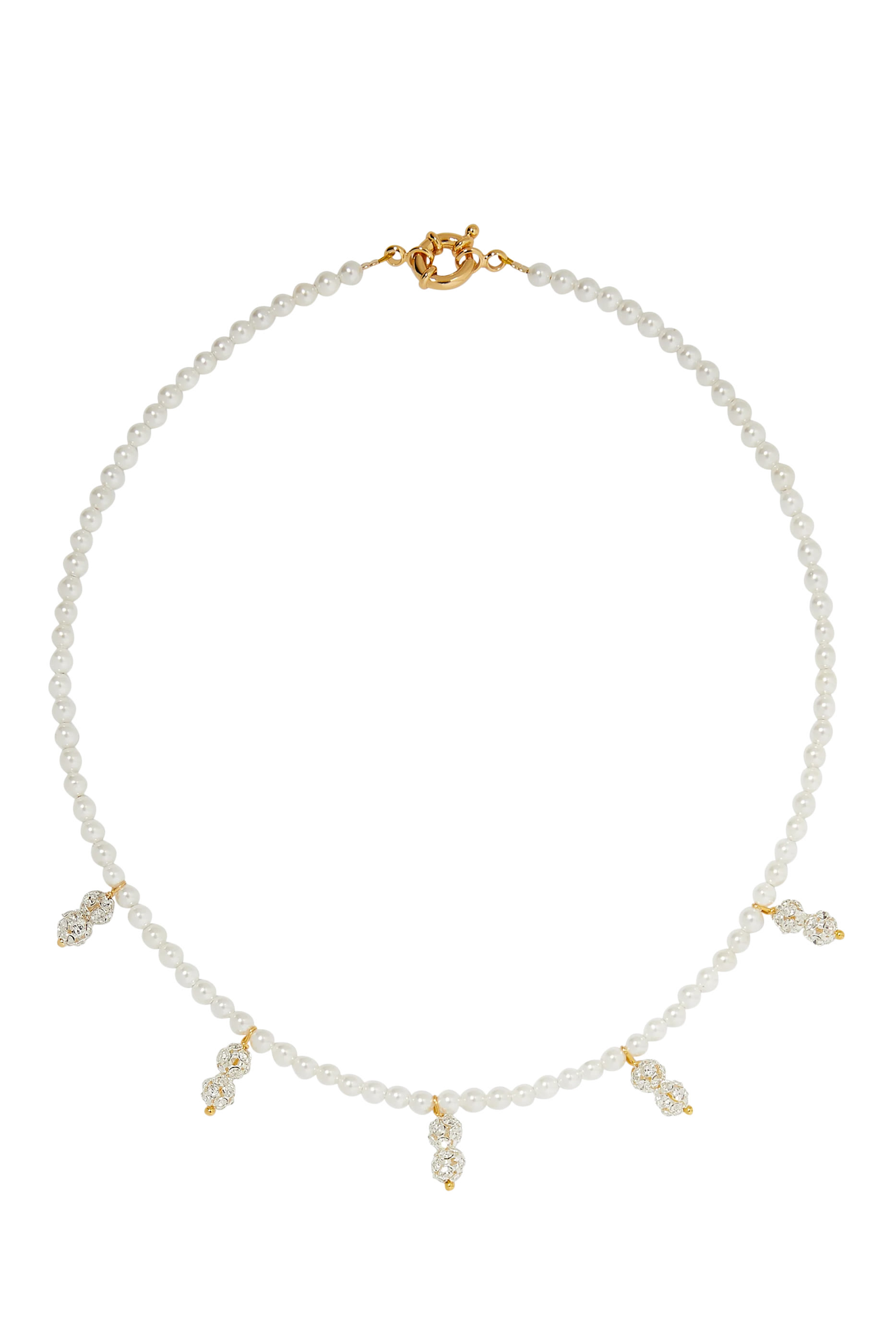 Pearl Necklace with 5-Strass Pendant