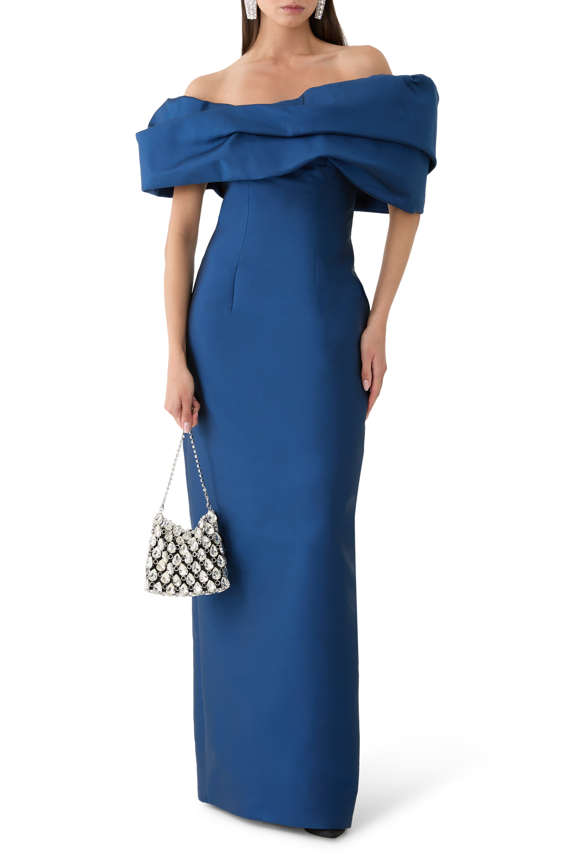 Asymmetric Draped Column Gown