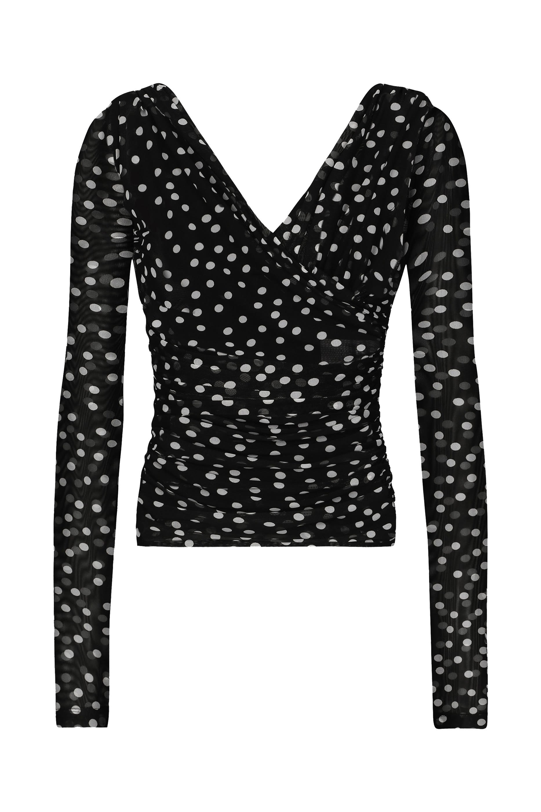 Polka-Dot Tulle Top with Wrap-Front Neckline