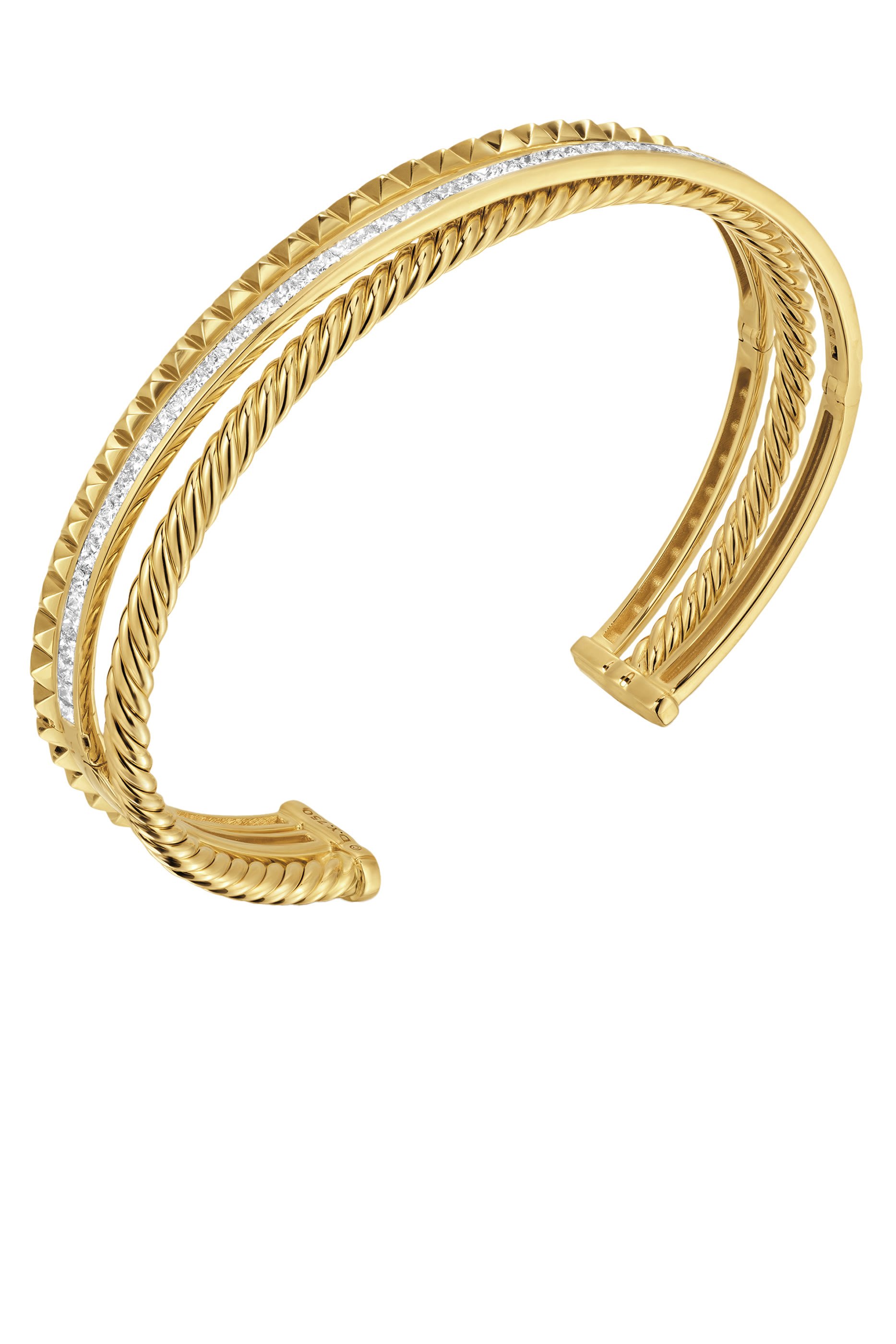 Crossover Trio Three Row Cuff Bracelet,  18K Yellow Gold & Diamonds