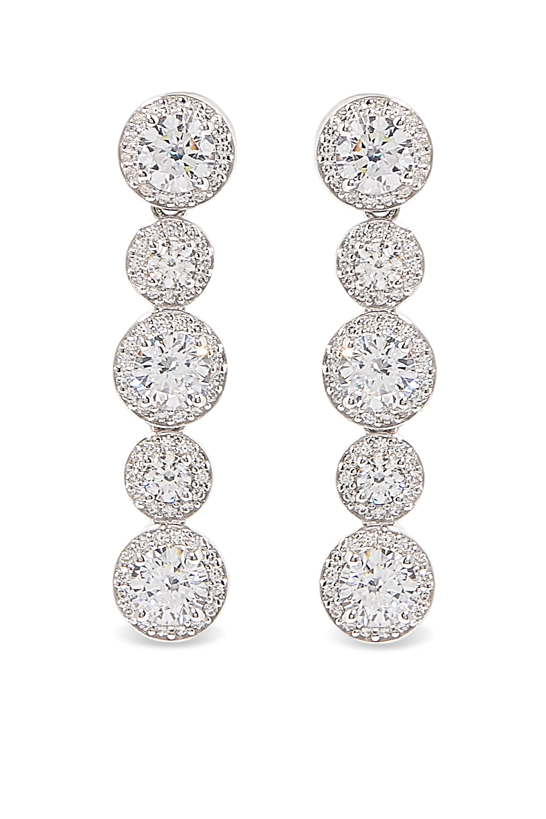 Bezel Drop Earrings, 14K White Gold & Cubic Zirconia