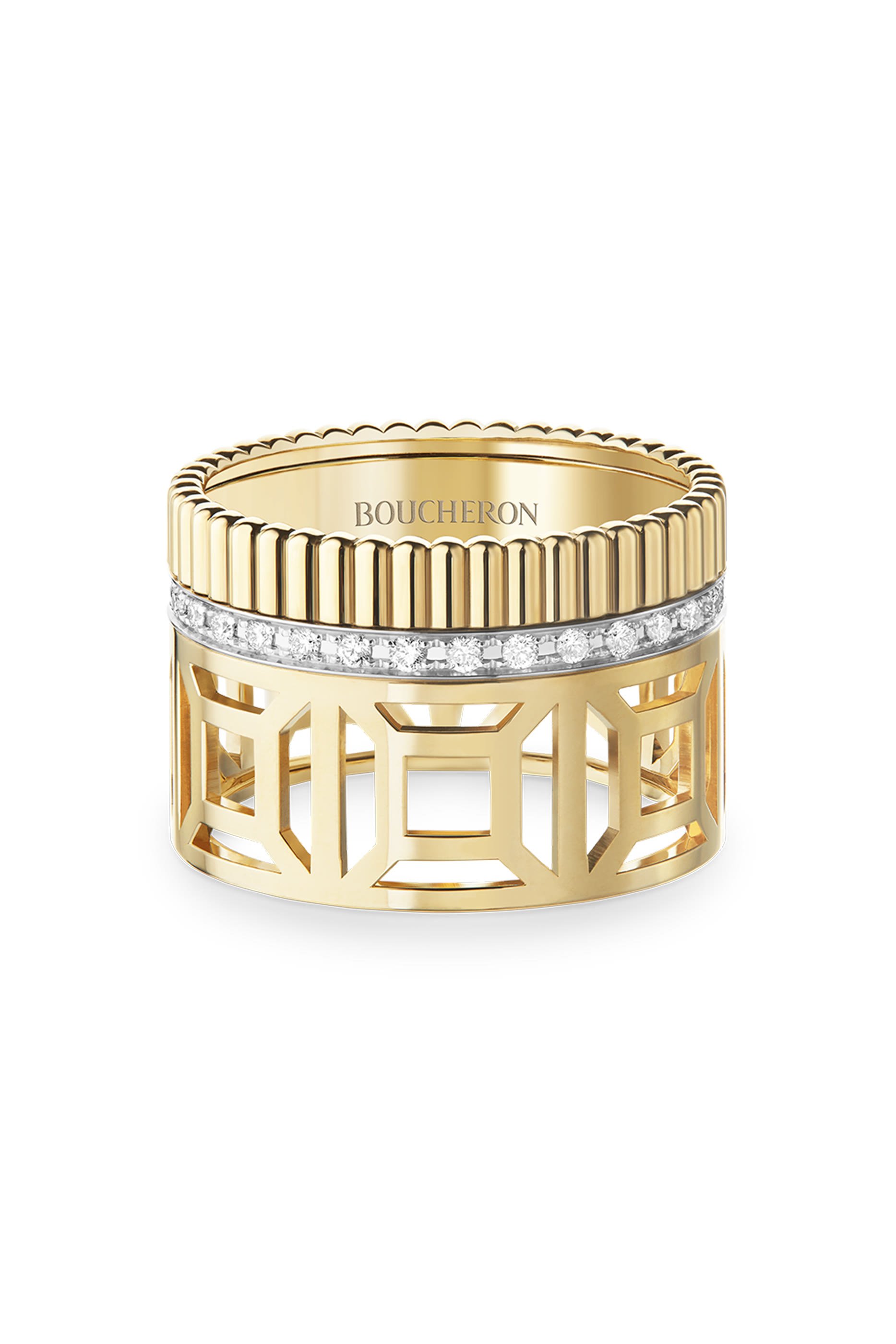 Quatre Radiant Open Work Edition Ring, 18k Mix Gold & Diamonds