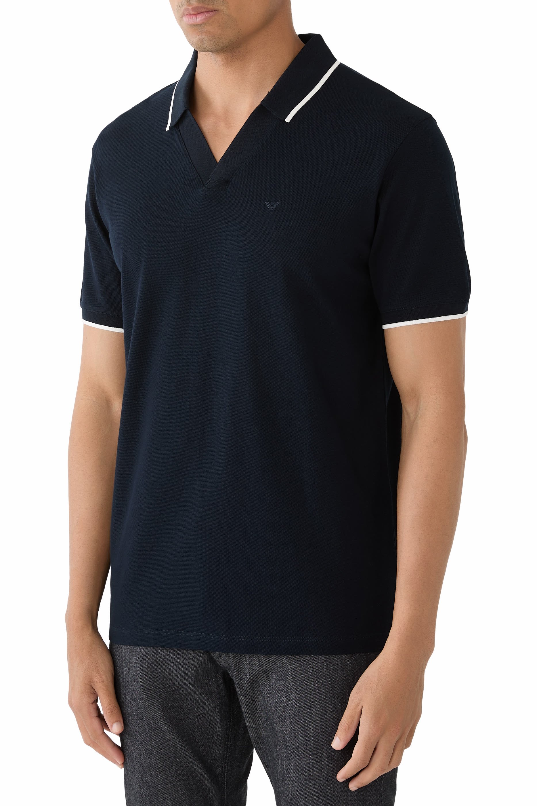 Micro Eagle Logo V-Neck Polo Shirt