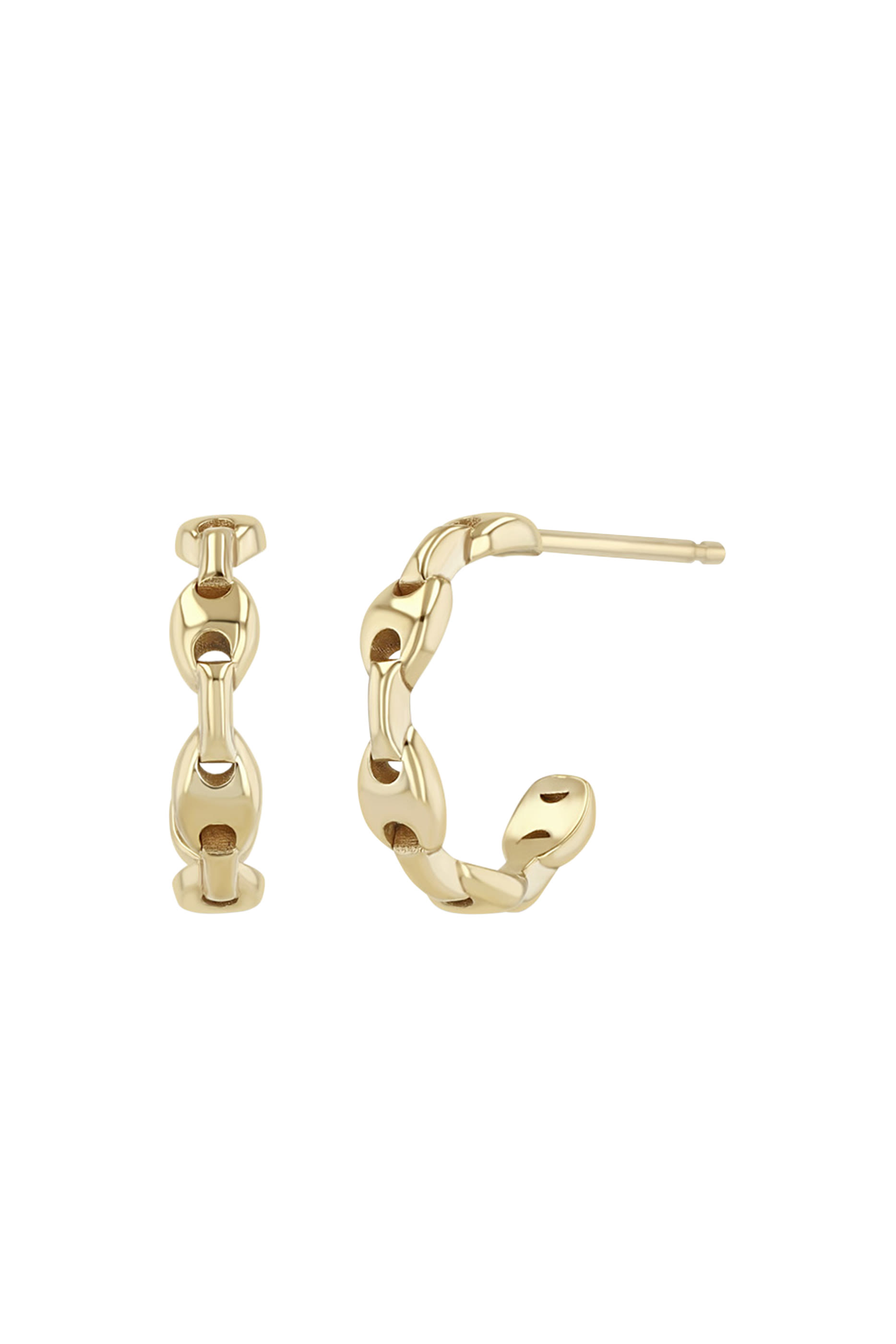 Small Mariner Chain Huggie Hoops, 14K Gold