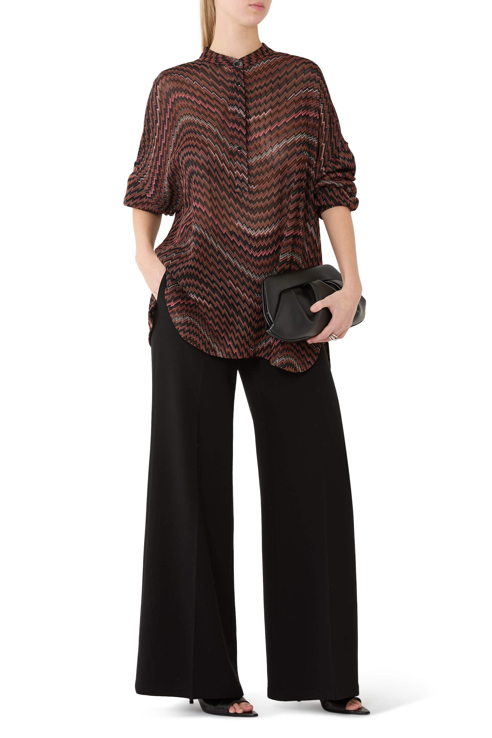 Blouse with Mandarin Collar & Zigzag Pattern