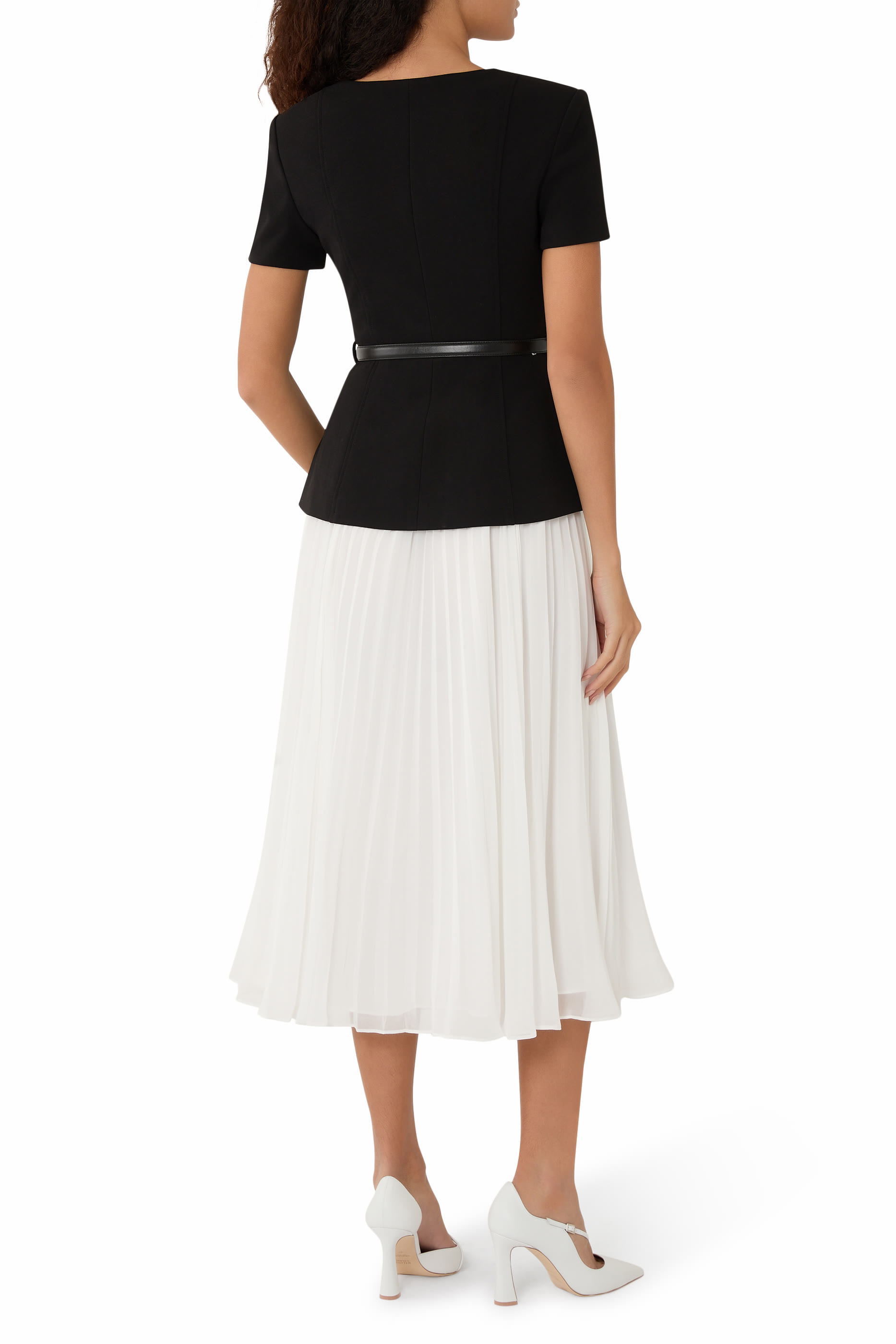 Tailored Contrast Chiffon Midi Dress