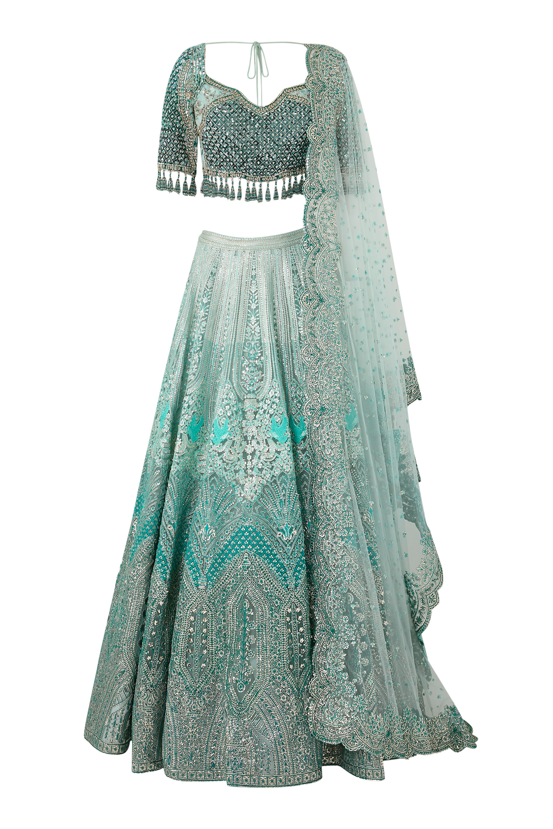 Sea Green Ombre Lehenga Set with Crystal & Sequin Blouse