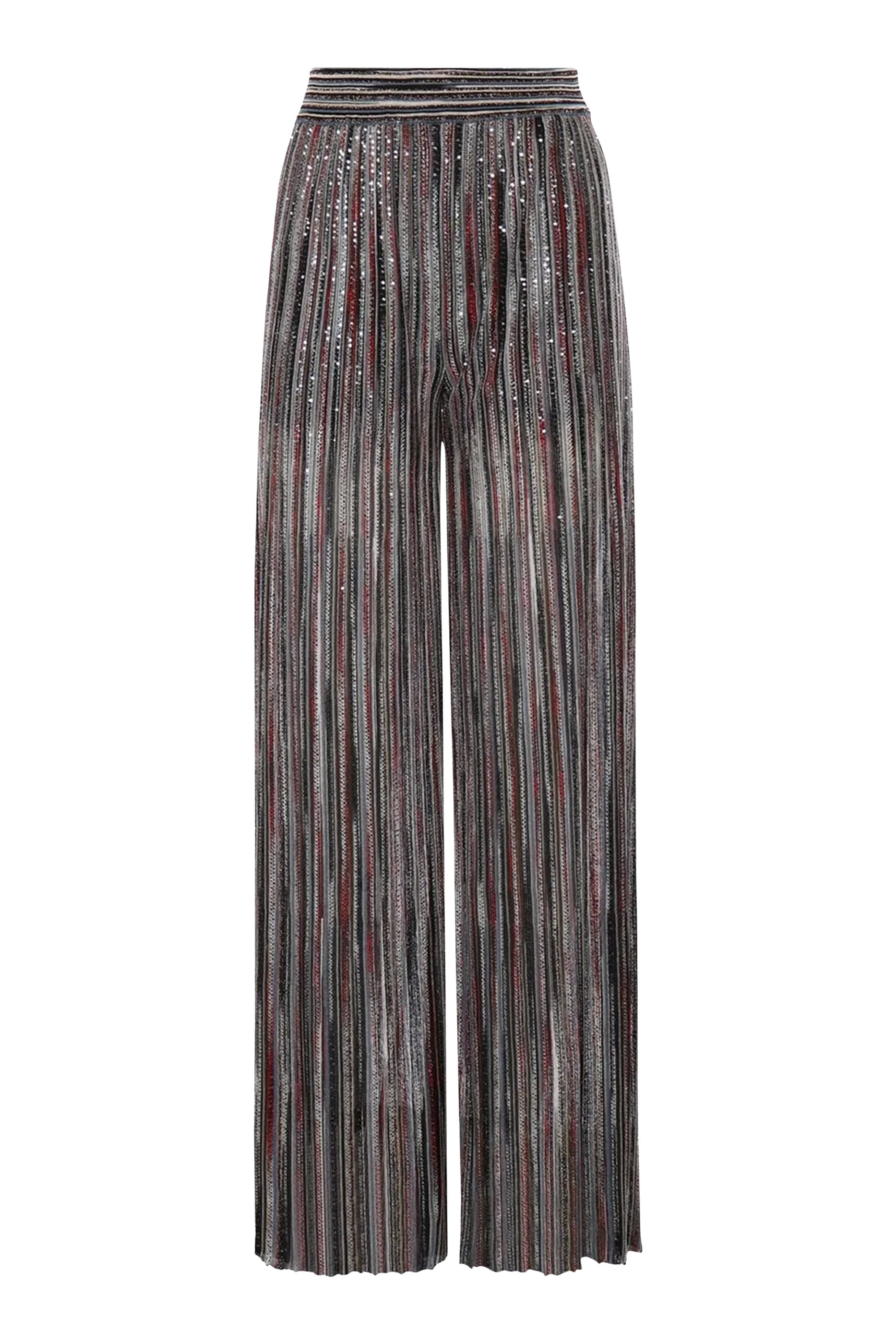 Wide Chevron Lam&eacute; Viscose Trousers